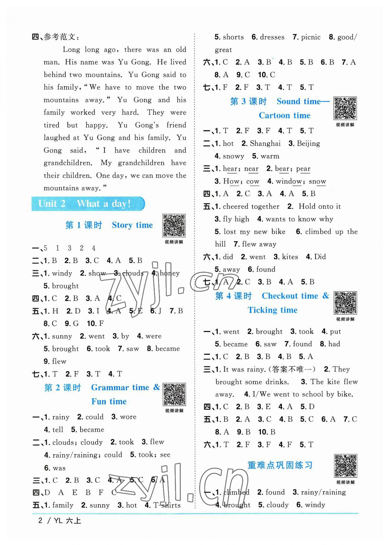 2023年陽光同學(xué)課時優(yōu)化作業(yè)六年級英語上冊譯林版江蘇專版 參考答案第2頁