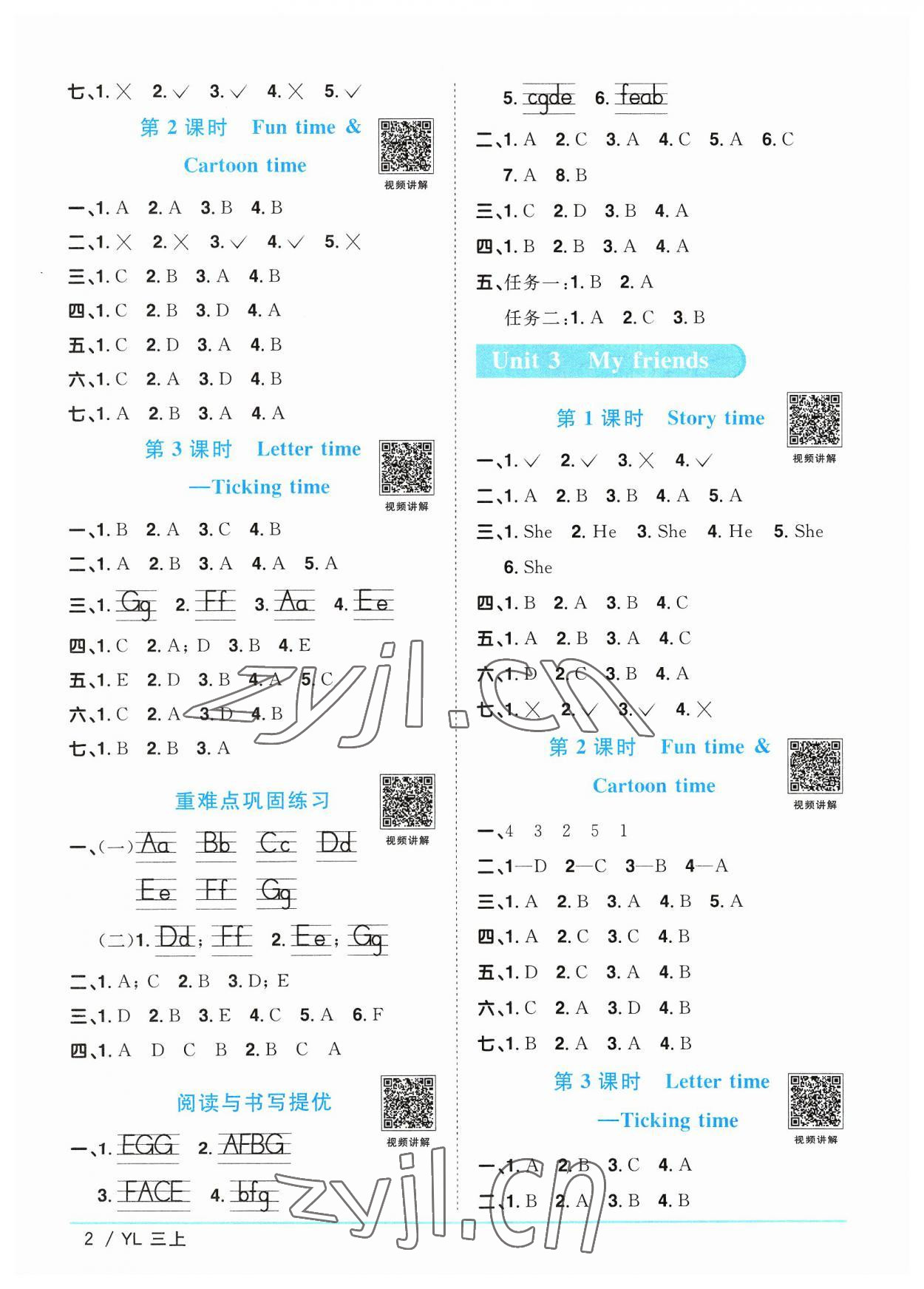 2023年陽光同學(xué)課時優(yōu)化作業(yè)三年級英語上冊譯林版江蘇專版 參考答案第2頁