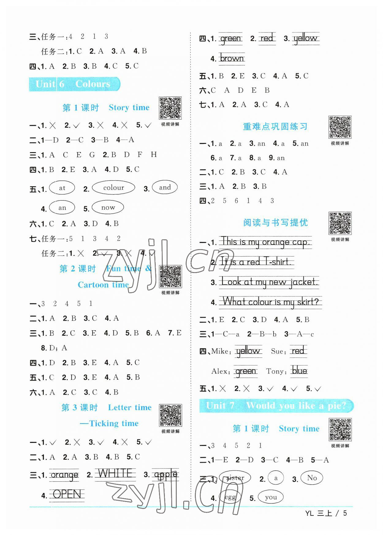 2023年陽(yáng)光同學(xué)課時(shí)優(yōu)化作業(yè)三年級(jí)英語(yǔ)上冊(cè)譯林版江蘇專版 參考答案第5頁(yè)