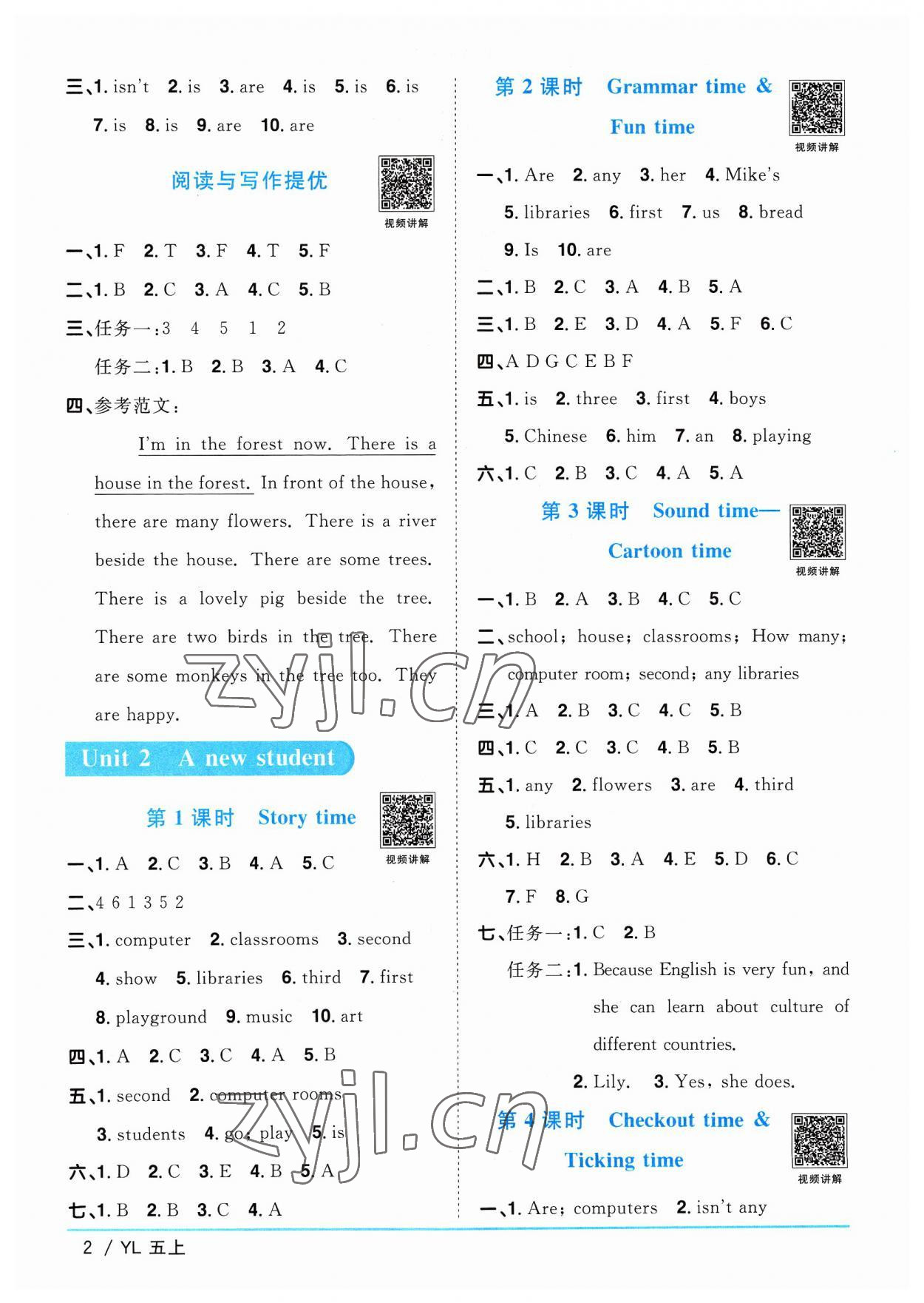 2023年陽光同學(xué)課時優(yōu)化作業(yè)五年級英語上冊譯林版江蘇專版 參考答案第2頁