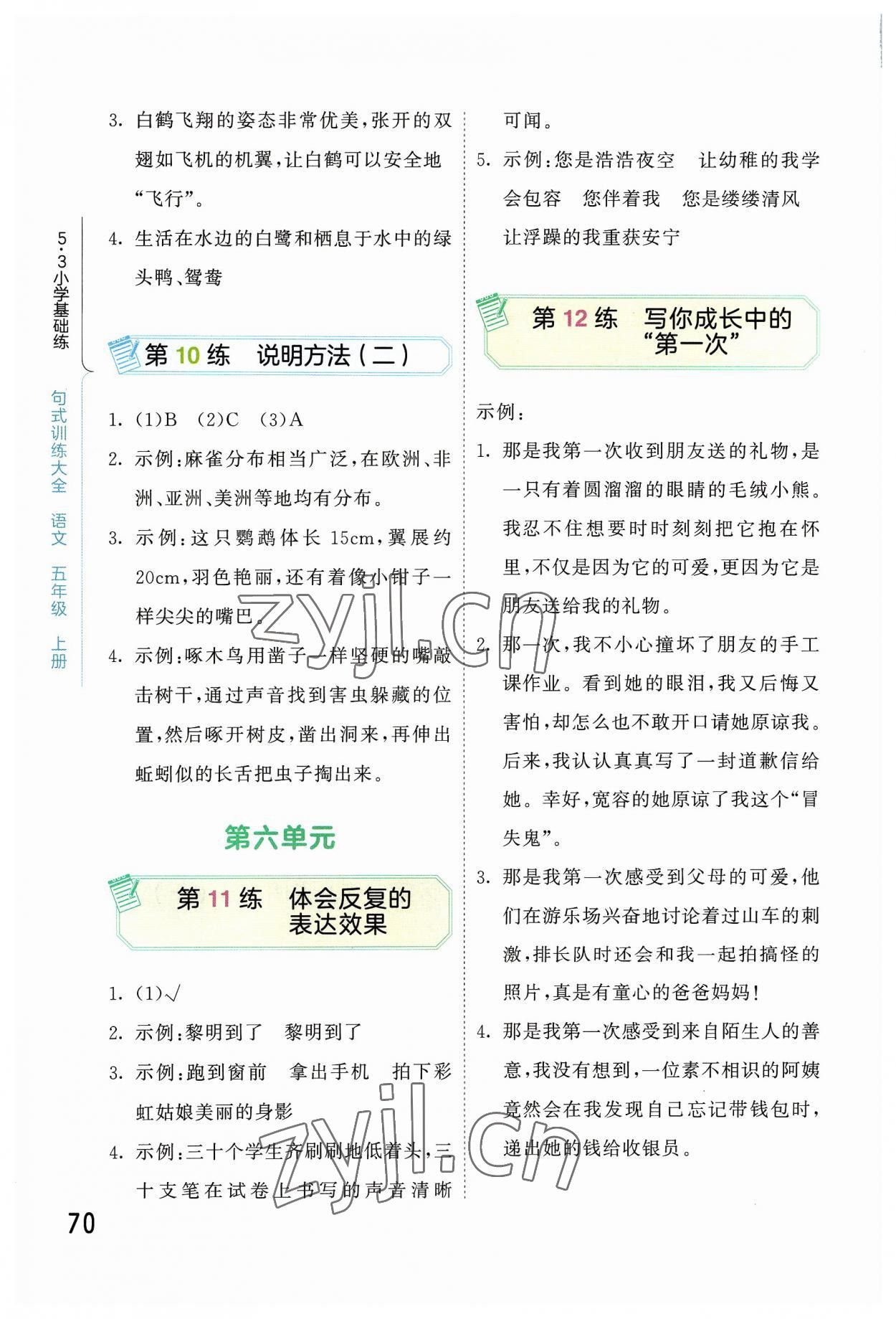 2023年句式訓(xùn)練大全五年級(jí)語(yǔ)文上冊(cè)人教版 參考答案第3頁(yè)