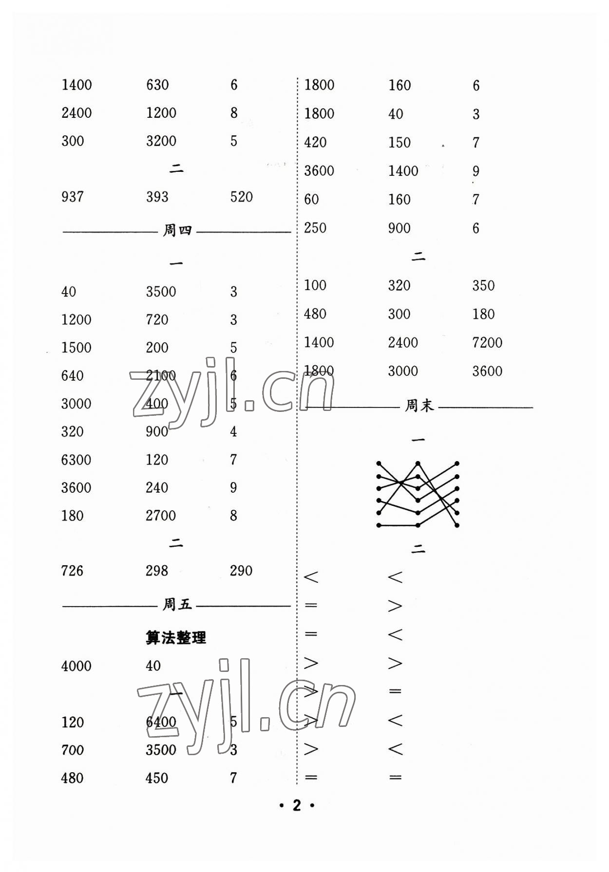 2023年口算天天练每日5分钟三年级数学上册苏教版 参考答案第2页