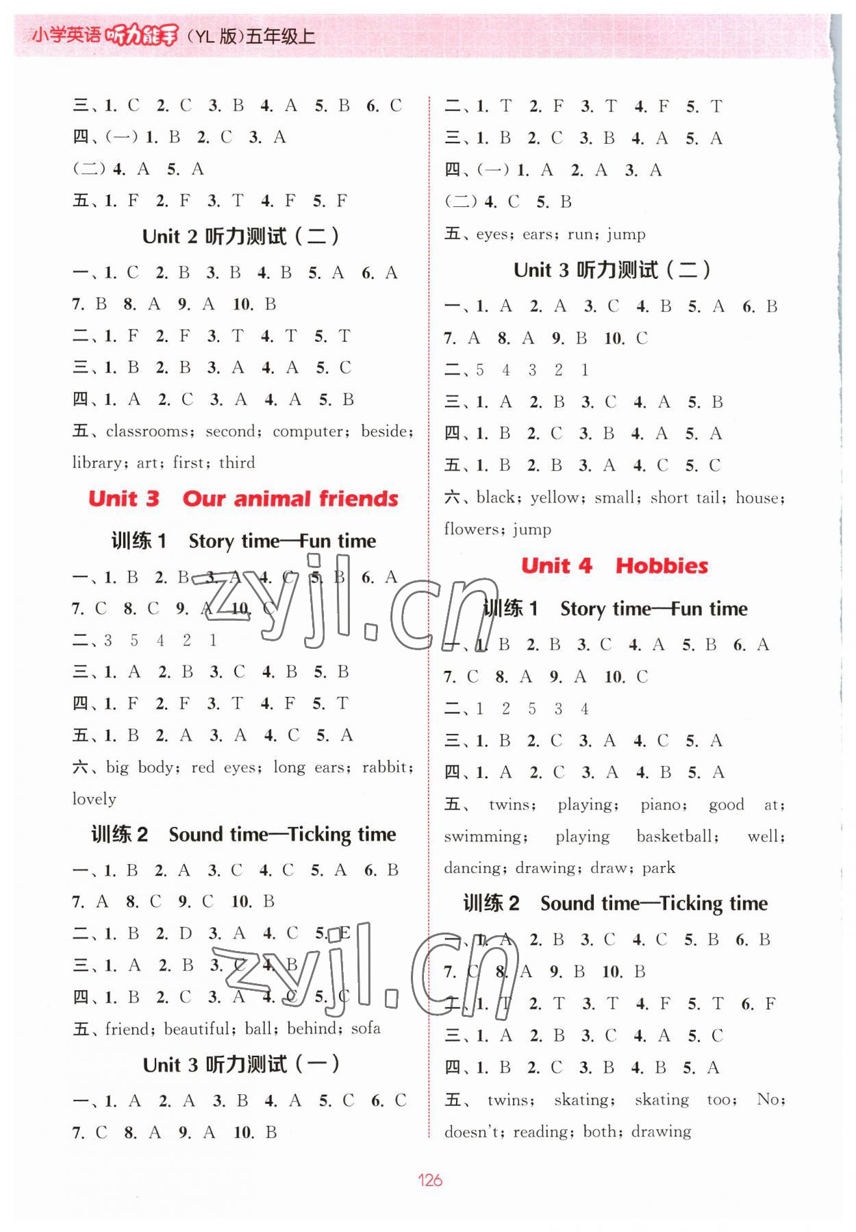 2023年通城學(xué)典小學(xué)英語聽力能手五年級上冊譯林版 參考答案第2頁