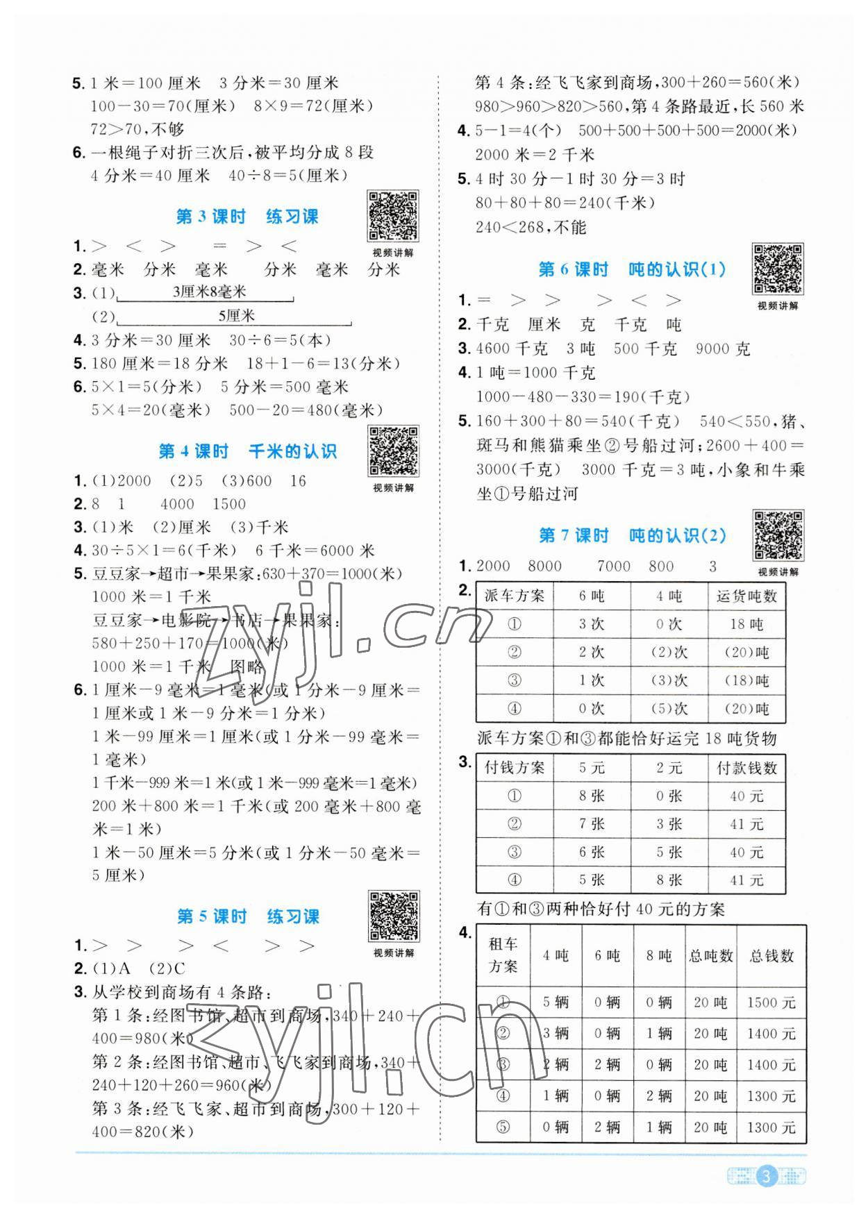 2023年陽光同學(xué)課時(shí)優(yōu)化作業(yè)三年級數(shù)學(xué)上冊人教版 第3頁