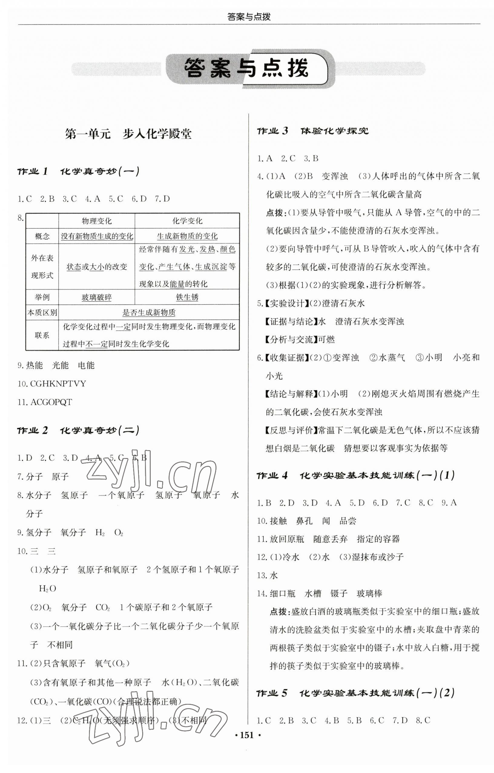 2023年啟東中學(xué)作業(yè)本九年級化學(xué)上冊魯教版 第1頁