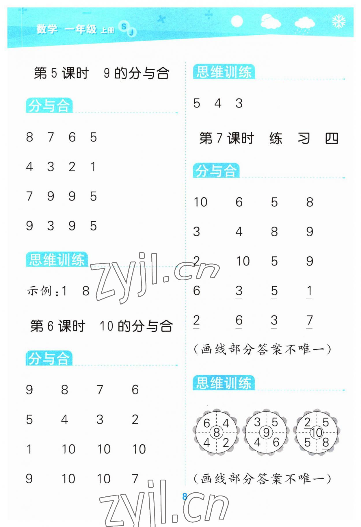 2023年口算大通關(guān)一年級數(shù)學(xué)上冊蘇教版 第8頁