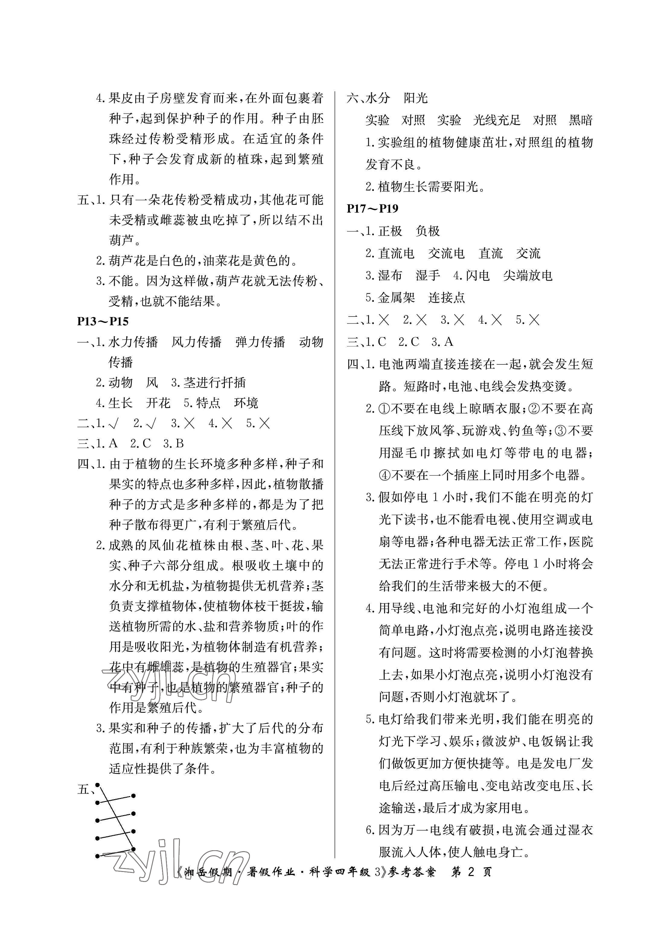 2023年湘岳假期暑假作业四年级科学教科版 参考答案第2页