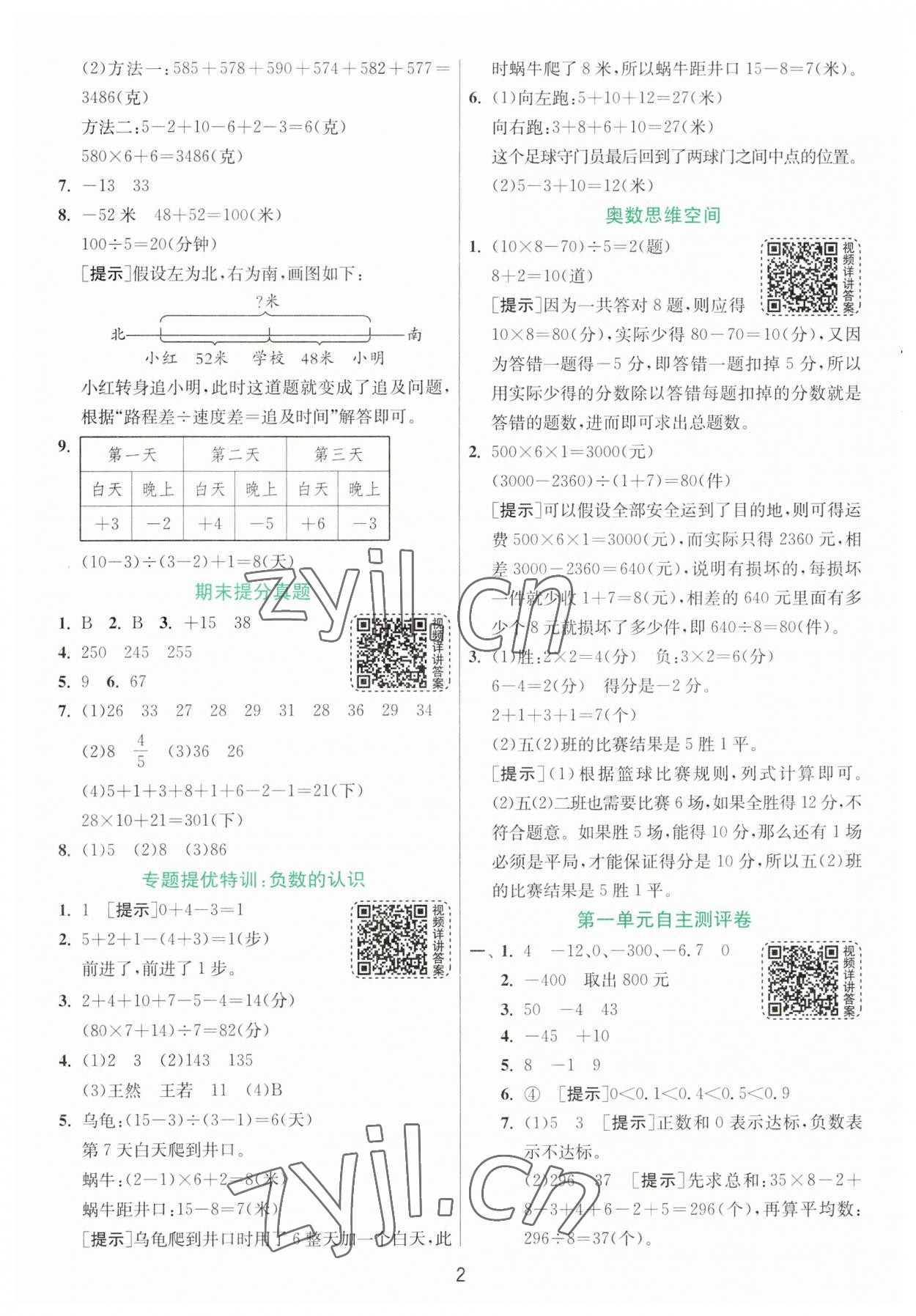 2023年實驗班提優(yōu)訓(xùn)練五年級數(shù)學(xué)上冊蘇教版 參考答案第2頁