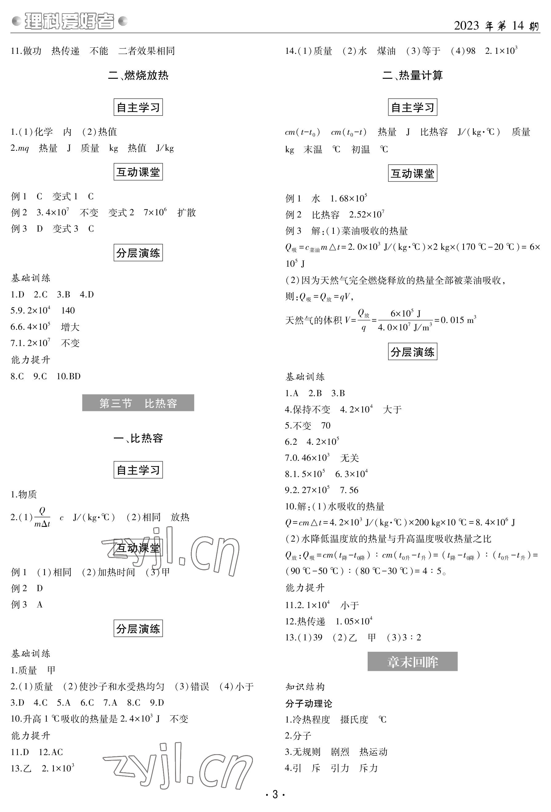 2023年理科愛(ài)好者九年級(jí)物理全一冊(cè)教科版 參考答案第2頁(yè)