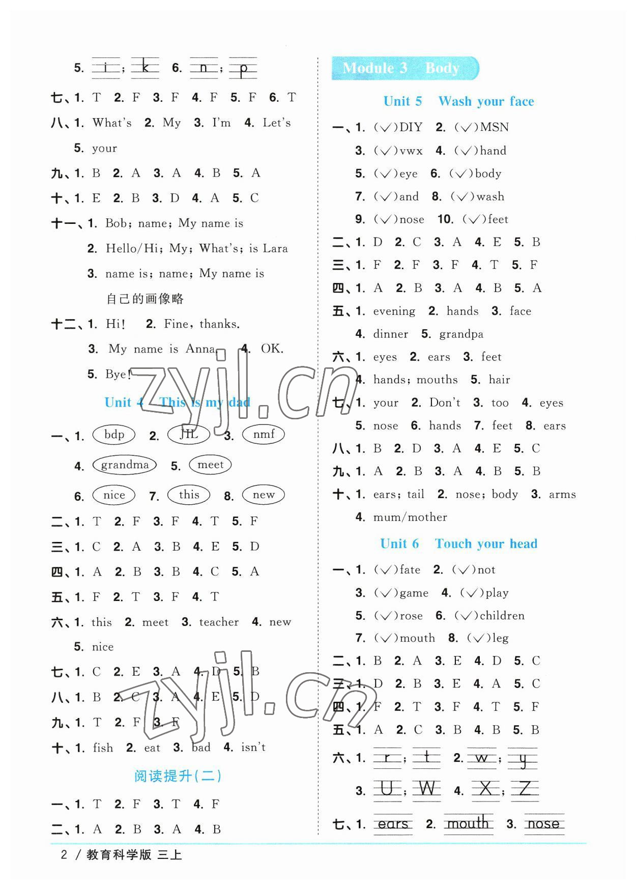 2023年陽光同學課時優(yōu)化作業(yè)三年級英語上冊教科版廣州專版 參考答案第2頁