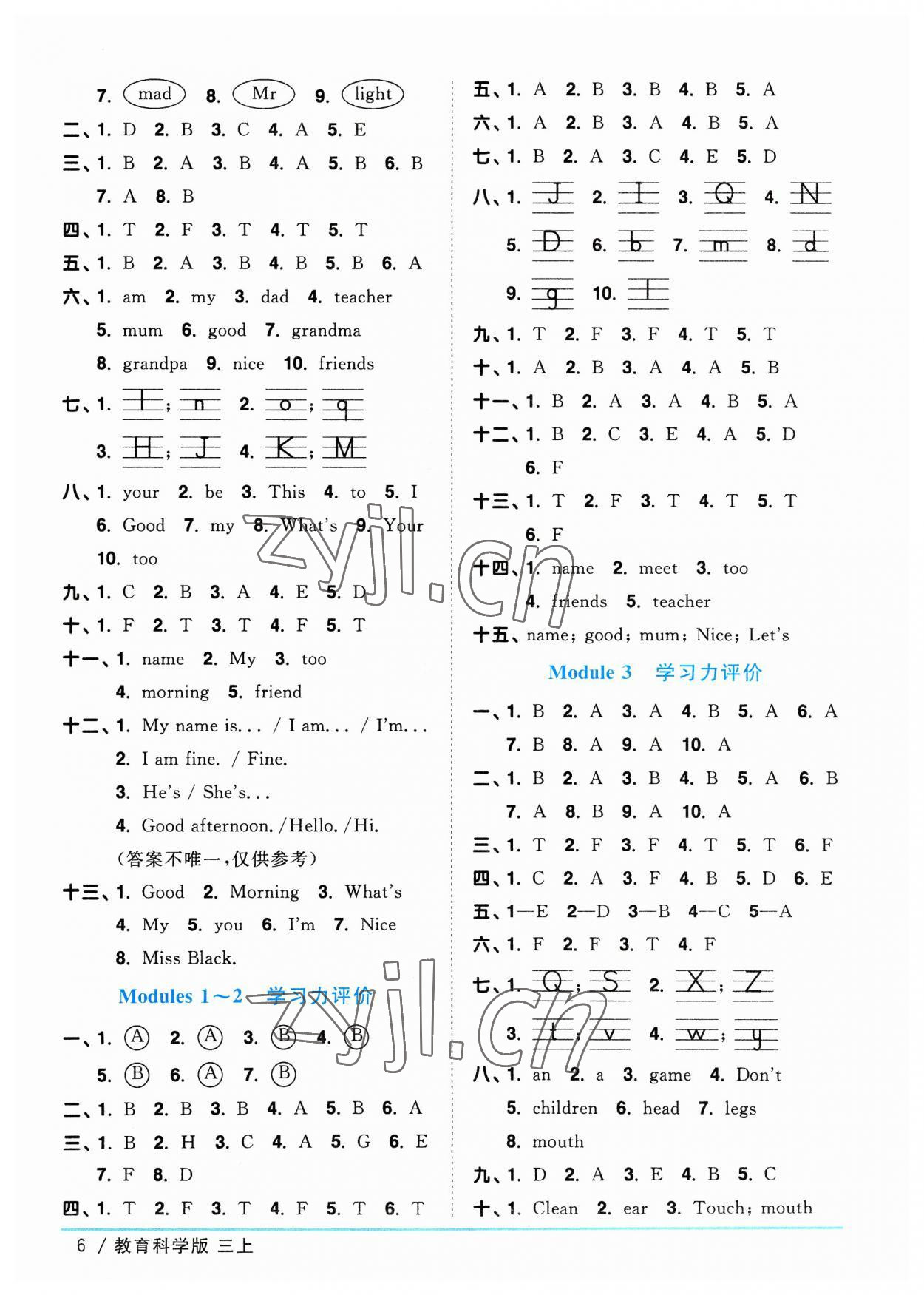 2023年陽光同學(xué)課時優(yōu)化作業(yè)三年級英語上冊教科版廣州專版 參考答案第6頁