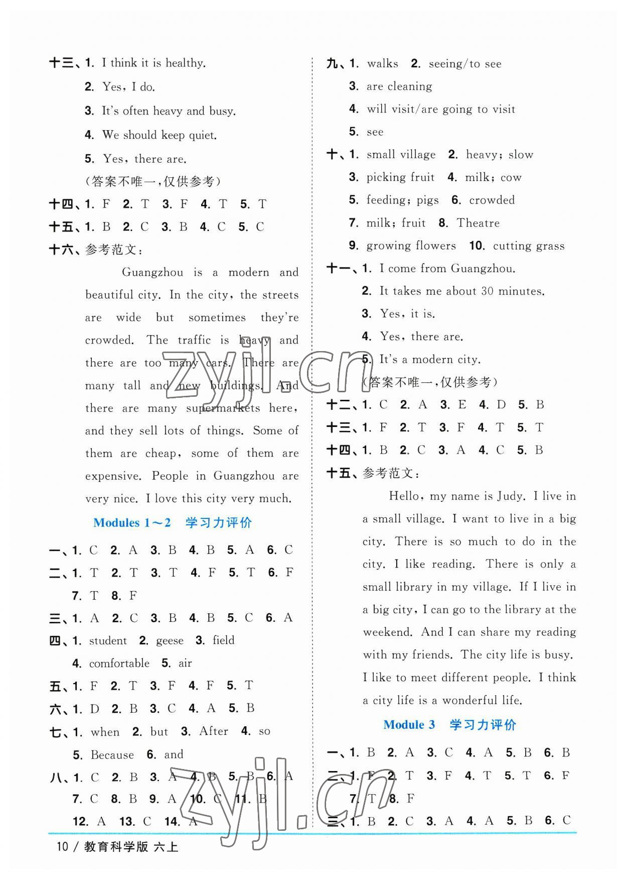 2023年陽(yáng)光同學(xué)課時(shí)優(yōu)化作業(yè)六年級(jí)英語(yǔ)上冊(cè)教科版廣州專(zhuān)版 參考答案第10頁(yè)