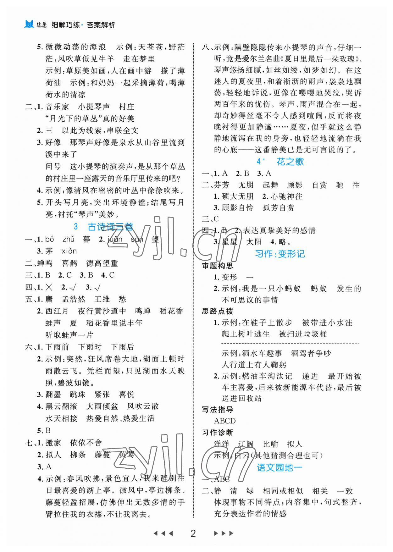 2023年细解巧练六年级语文上册人教版 参考答案第2页