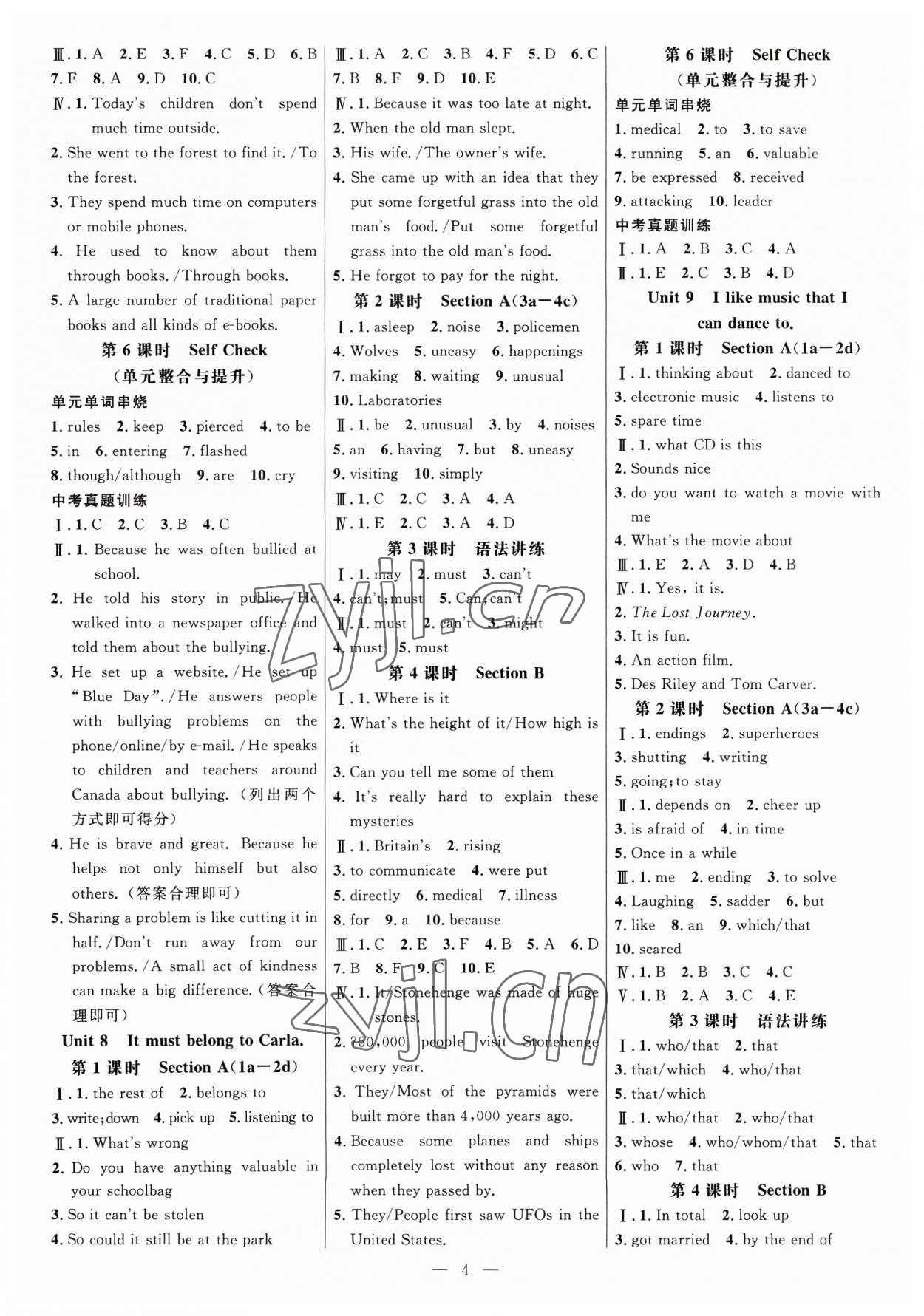 2023年细解巧练九年级英语全一册人教版 参考答案第4页