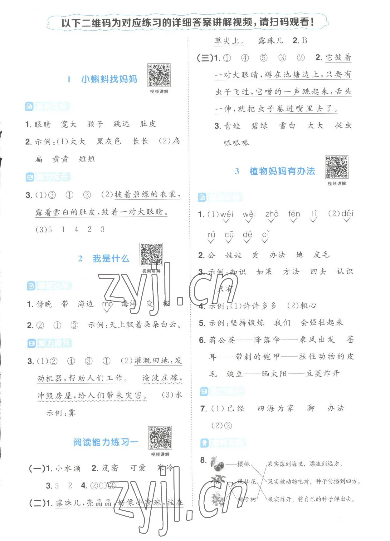 2023年陽(yáng)光同學(xué)課時(shí)優(yōu)化作業(yè)二年級(jí)語文上冊(cè)人教版菏澤專版 參考答案第1頁(yè)