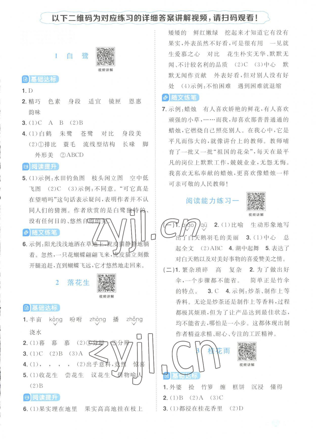 2023年陽光同學課時優(yōu)化作業(yè)五年級語文上冊人教版菏澤專版 參考答案第1頁