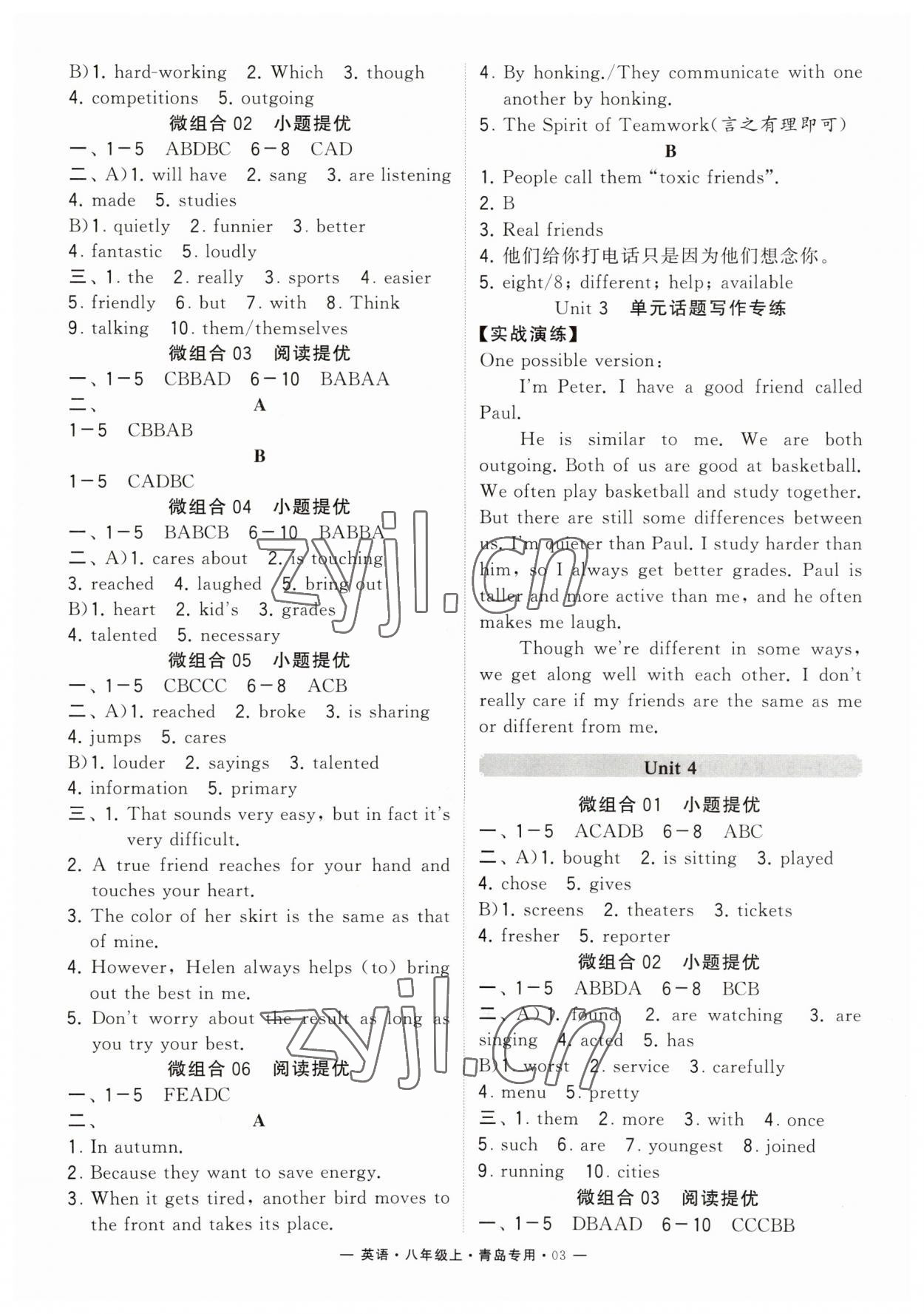 2023年學(xué)霸組合訓(xùn)練八年級(jí)英語(yǔ)上冊(cè)人教版青島專版 第3頁(yè)