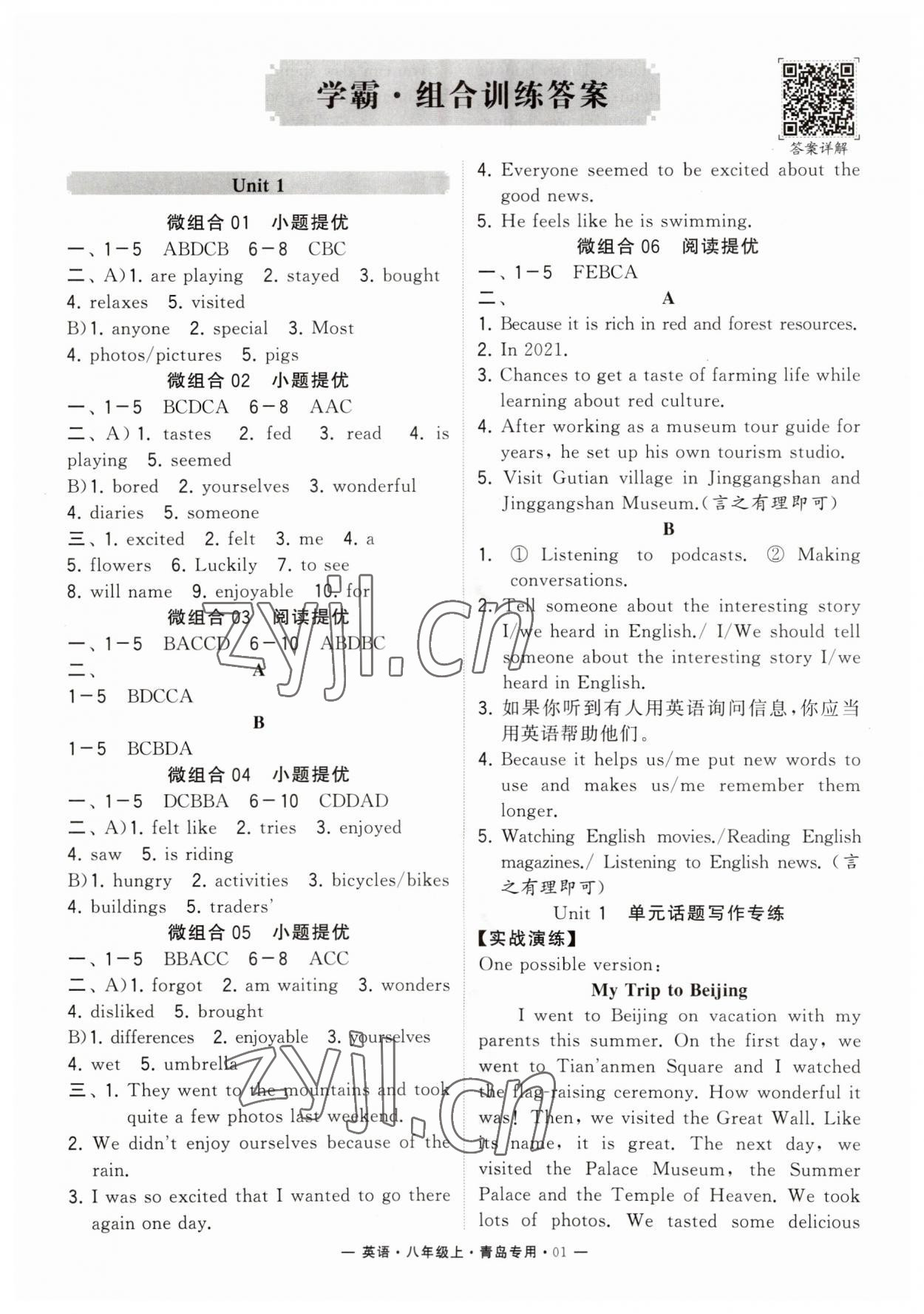 2023年學(xué)霸組合訓(xùn)練八年級(jí)英語(yǔ)上冊(cè)人教版青島專版 第1頁(yè)