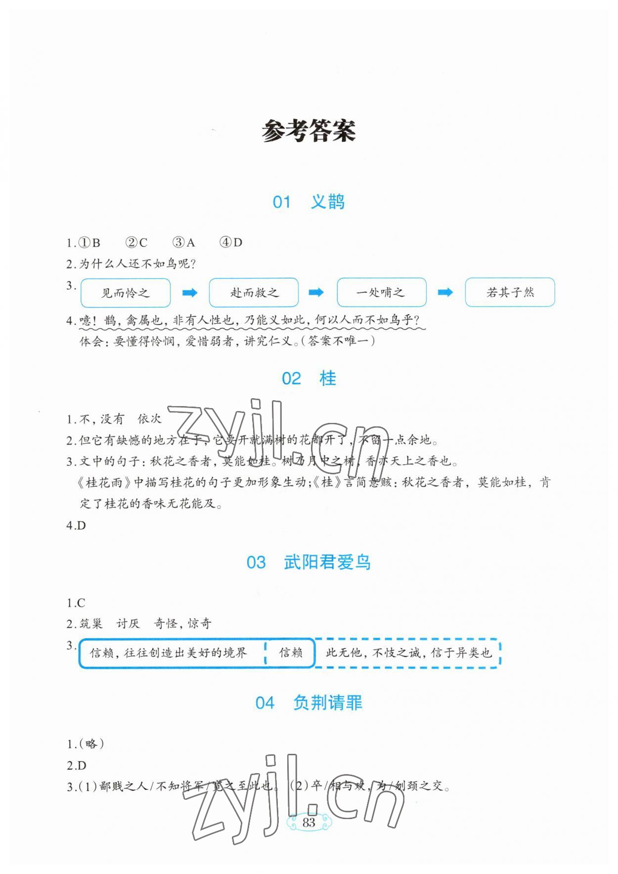 2023年知行合小古文主題拓展訓練五年級語文上冊人教版 參考答案第1頁