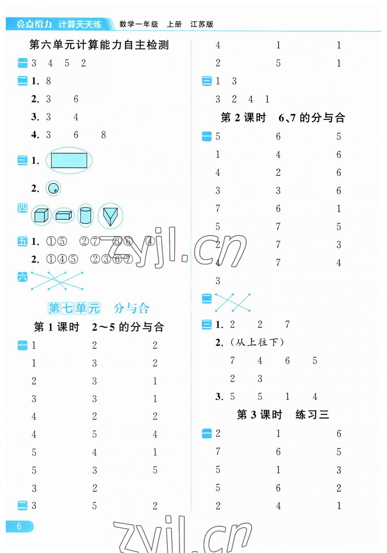 2023年亮點(diǎn)給力計(jì)算天天練一年級(jí)數(shù)學(xué)上冊(cè)蘇教版 第6頁(yè)