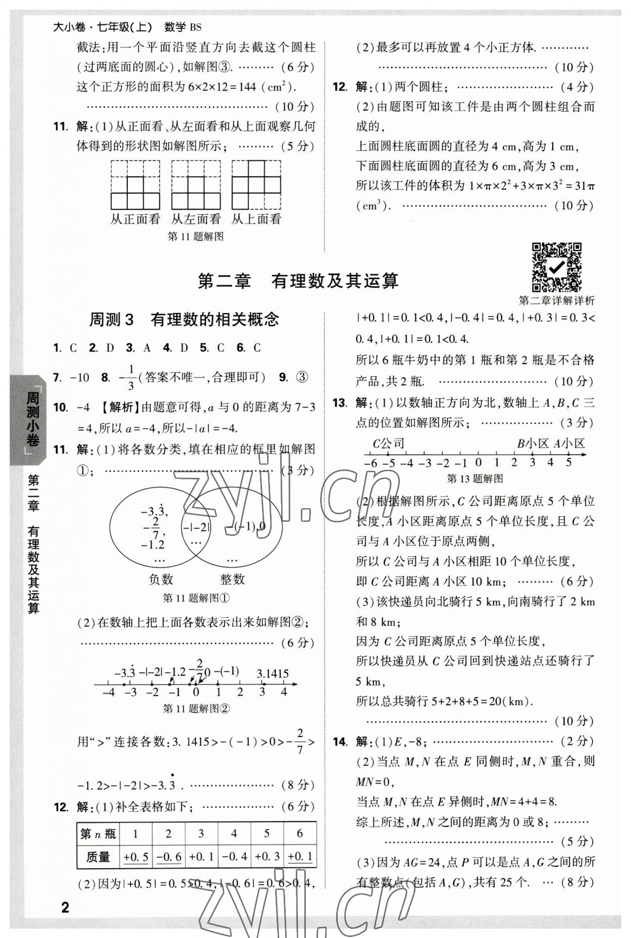 2023年万唯中考大小卷七年级数学上册北师大版 参考答案第2页