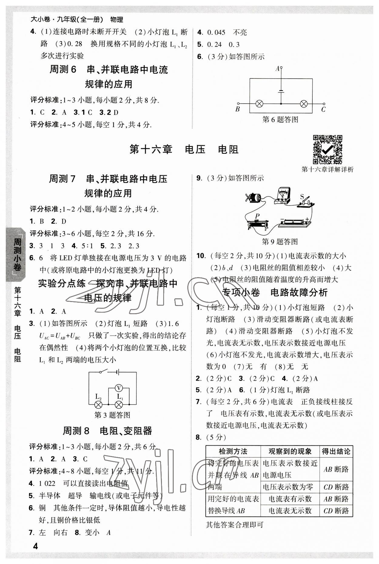 2023年萬唯中考大小卷九年級物理全一冊人教版 參考答案第4頁