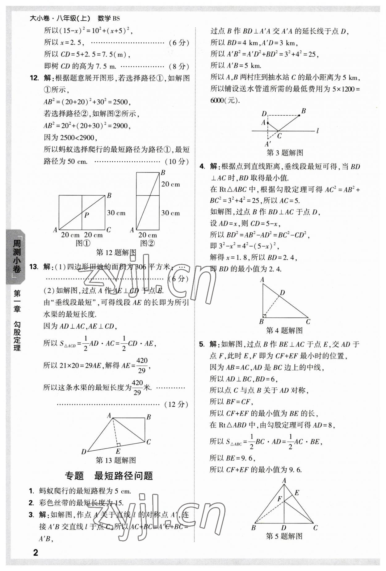 2023年萬唯中考大小卷八年級數學上冊北師大版 參考答案第2頁