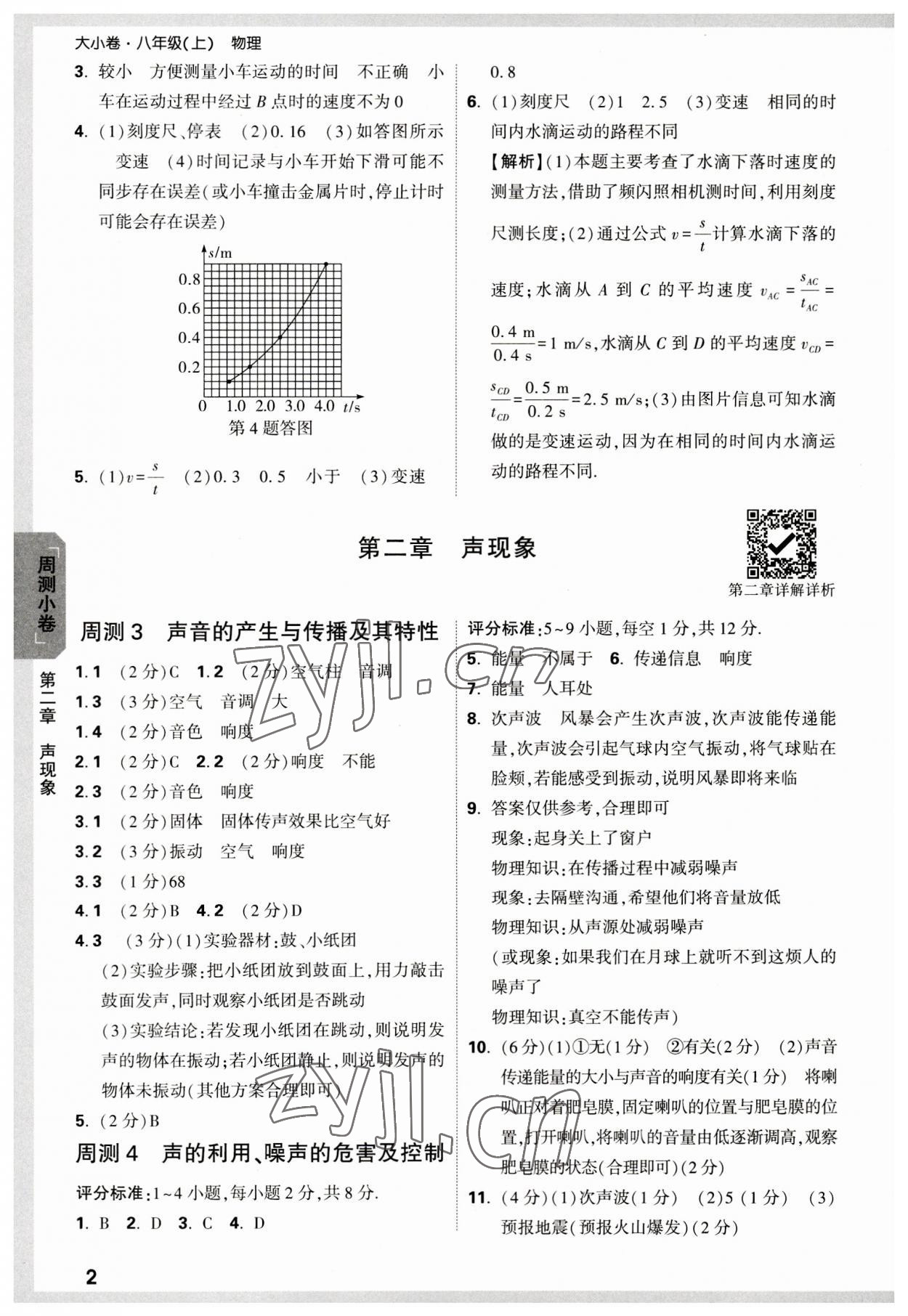 2023年萬唯中考大小卷八年級物理上冊人教版 參考答案第2頁