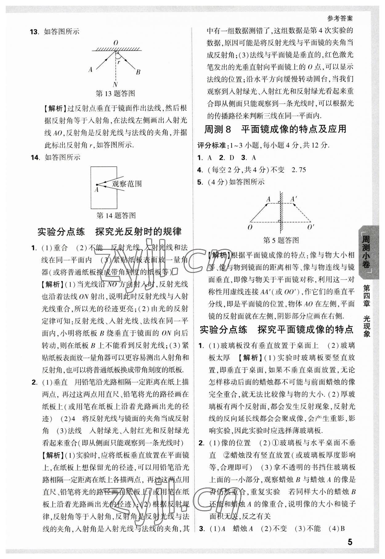 2023年萬(wàn)唯中考大小卷八年級(jí)物理上冊(cè)人教版 參考答案第5頁(yè)