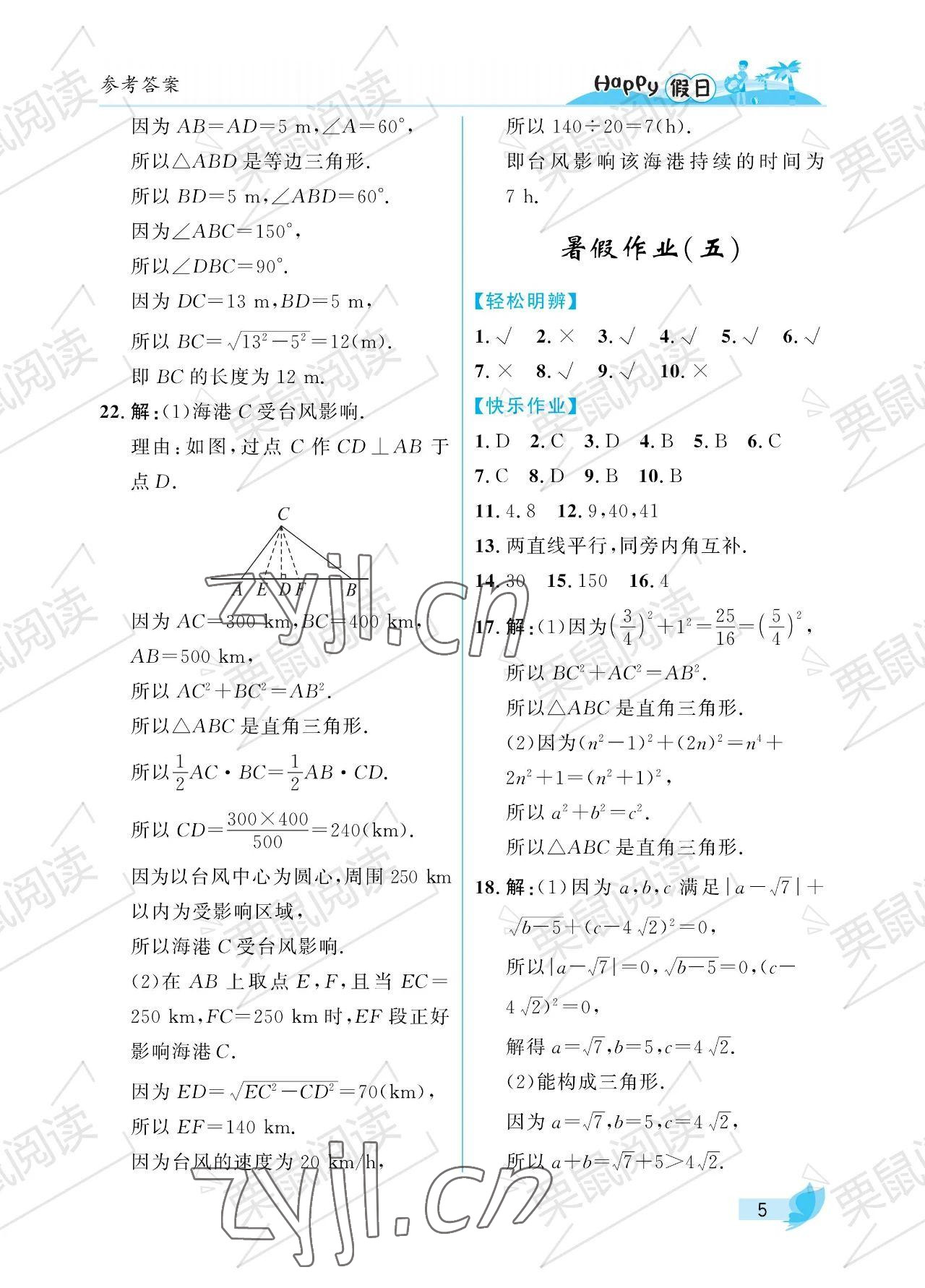 2023年暑假Happy假日八年級數(shù)學人教版 參考答案第5頁