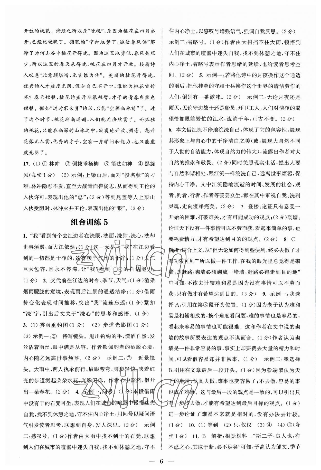 2023年通城學(xué)典初中語(yǔ)文閱讀組合訓(xùn)練九年級(jí)浙江專版 參考答案第6頁(yè)