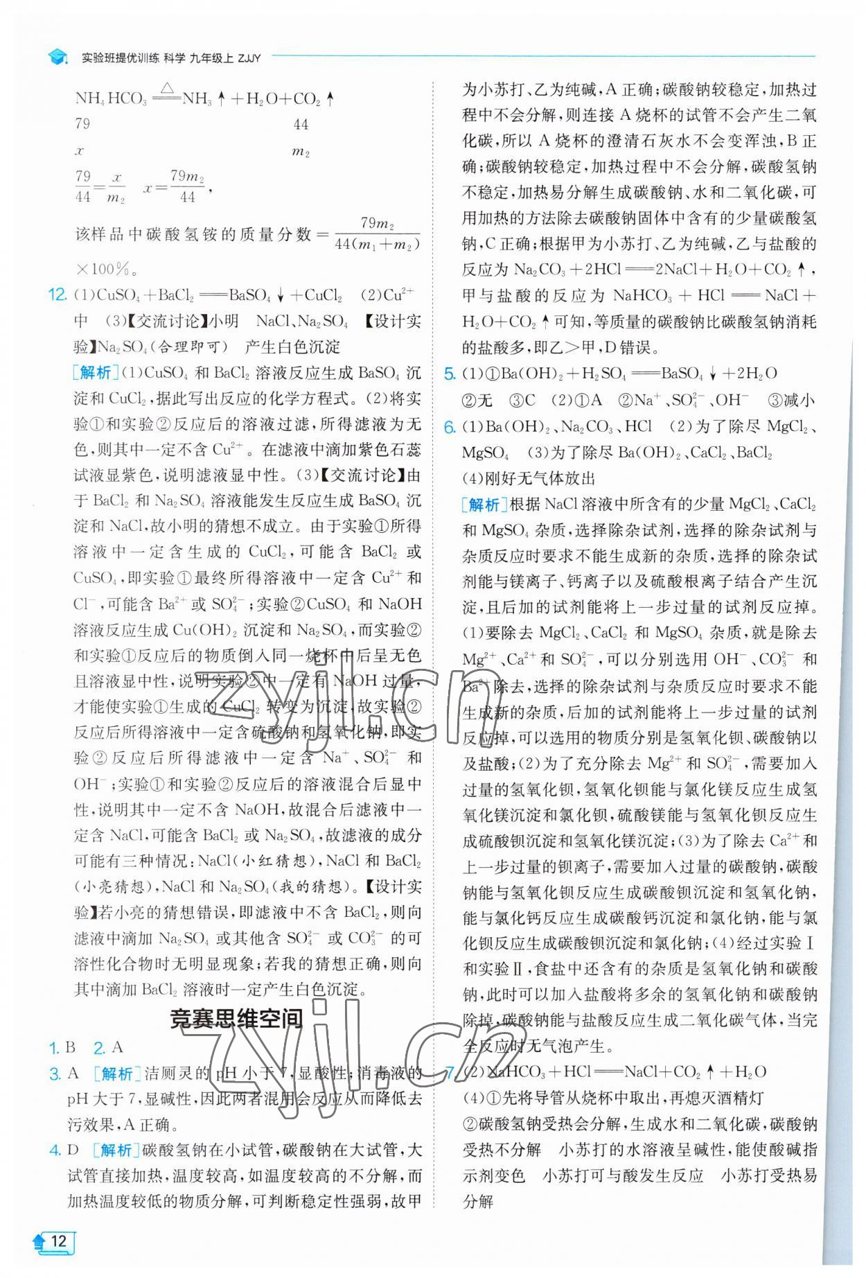 2023年實驗班提優(yōu)訓練九年級科學上冊浙教版 第12頁