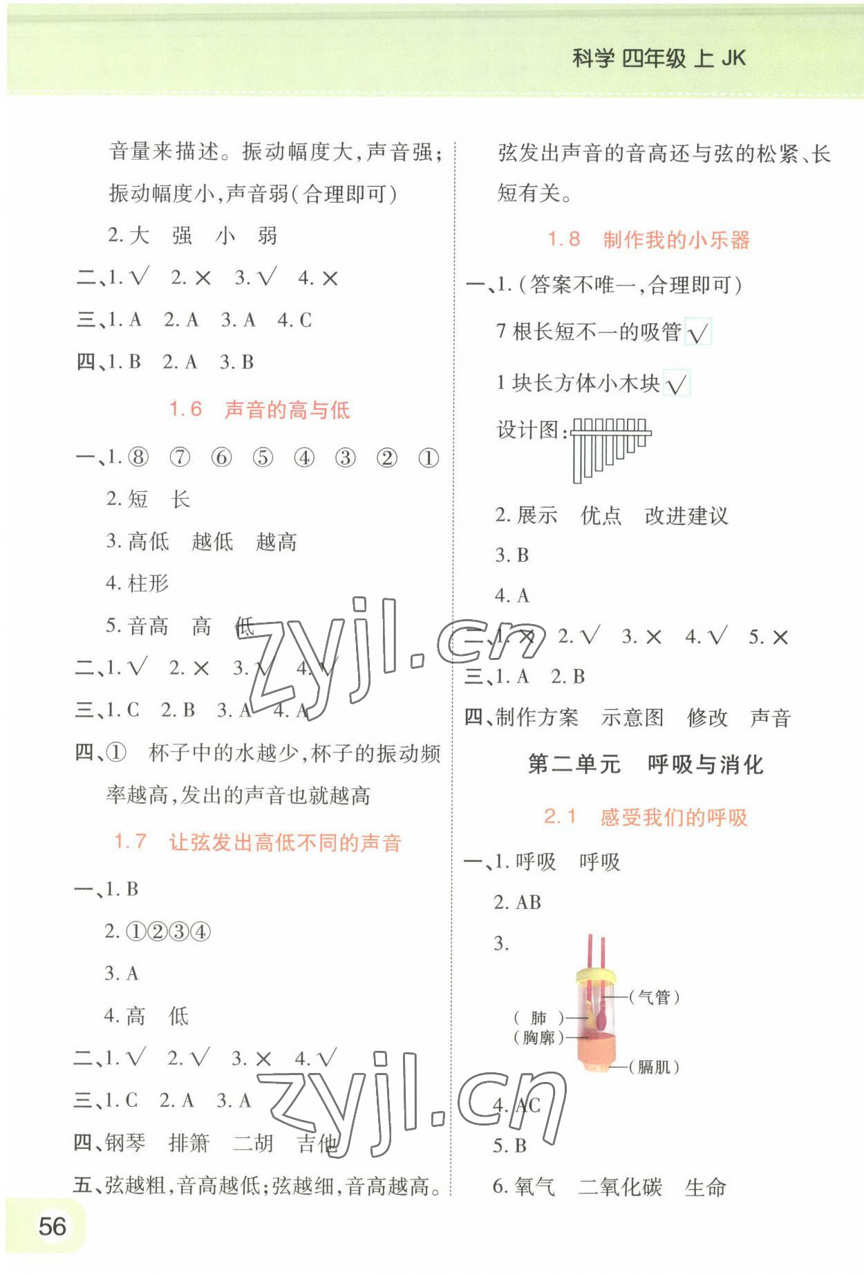 2023年黄冈同步训练四年级科学上册教科版 参考答案第2页