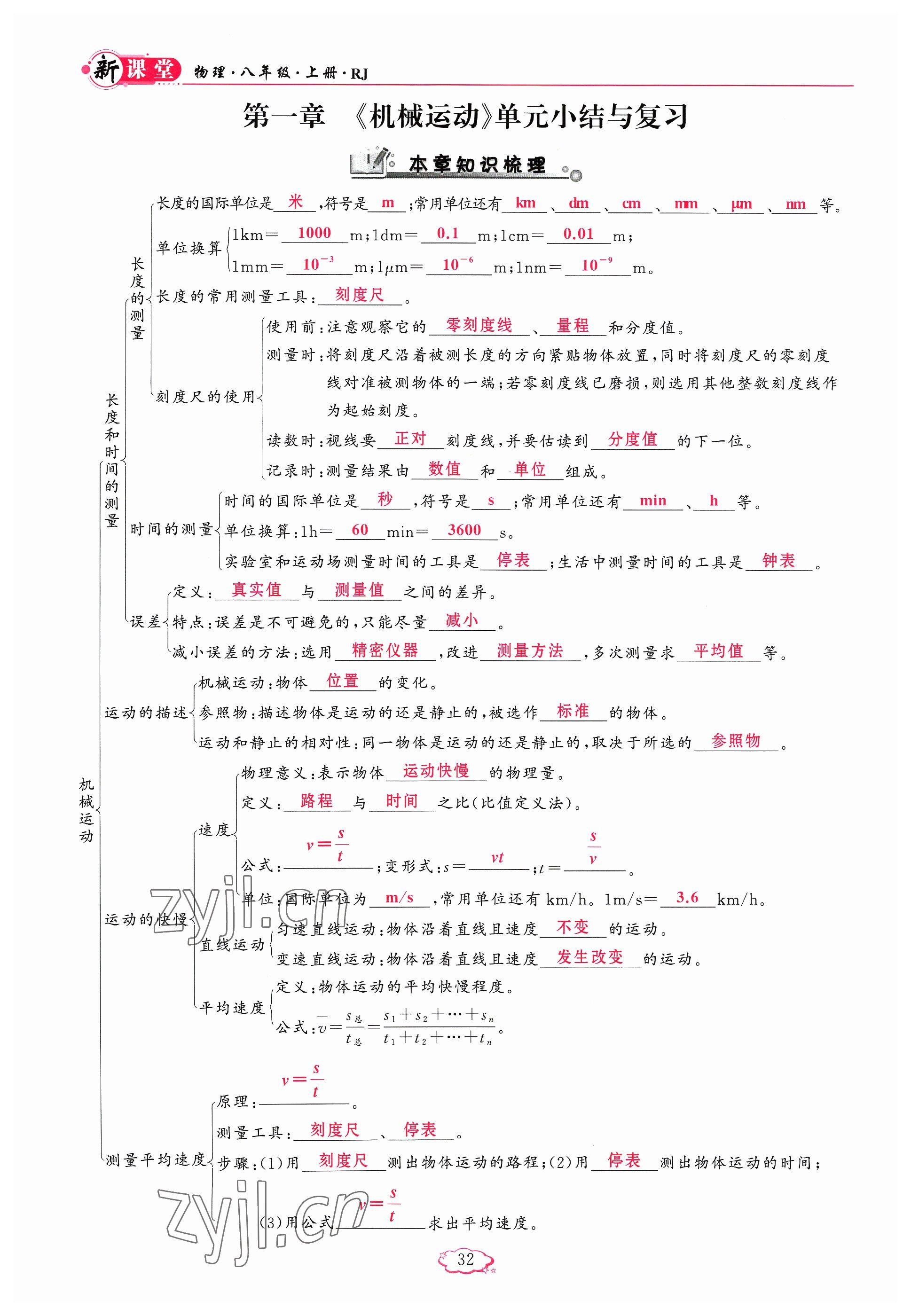 2023年啟航新課堂八年級物理上冊人教版 參考答案第32頁