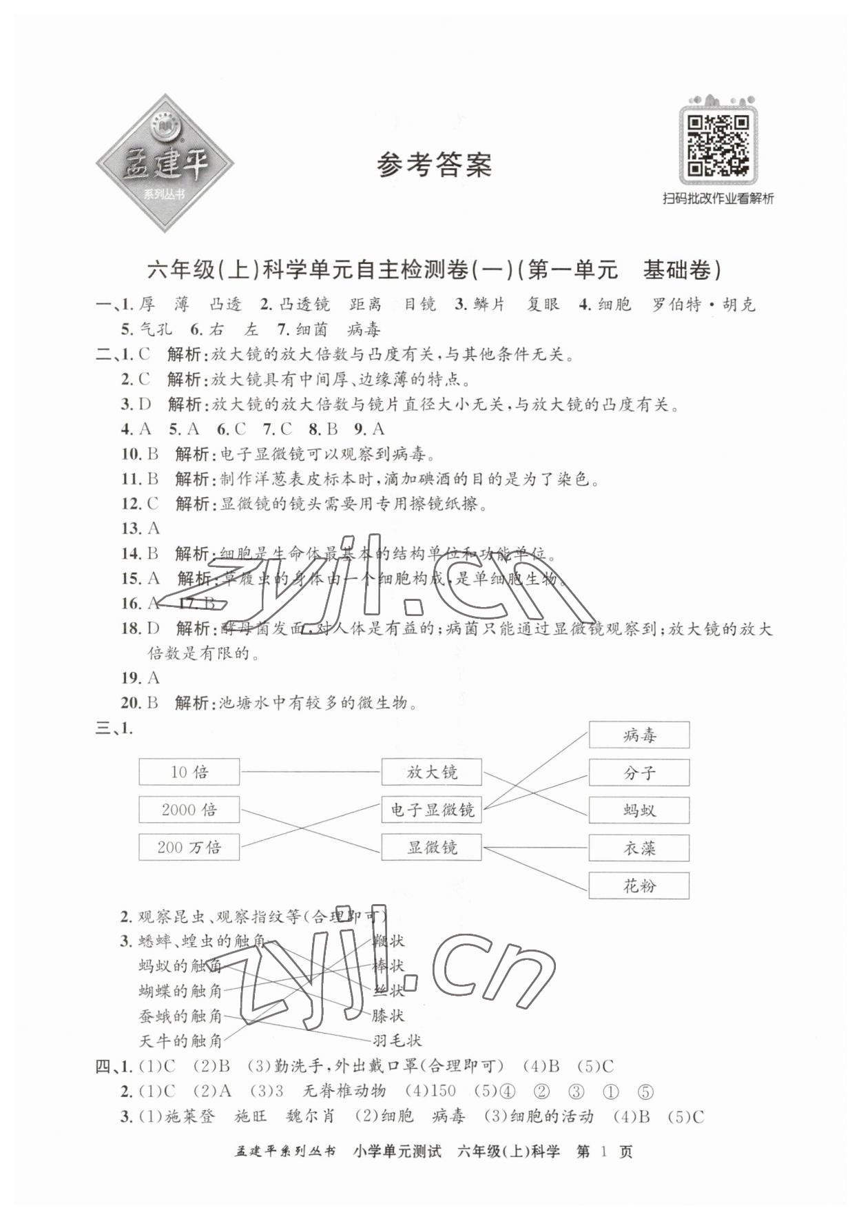 2023年孟建平單元測(cè)試六年級(jí)科學(xué)上冊(cè)教科版 第1頁(yè)