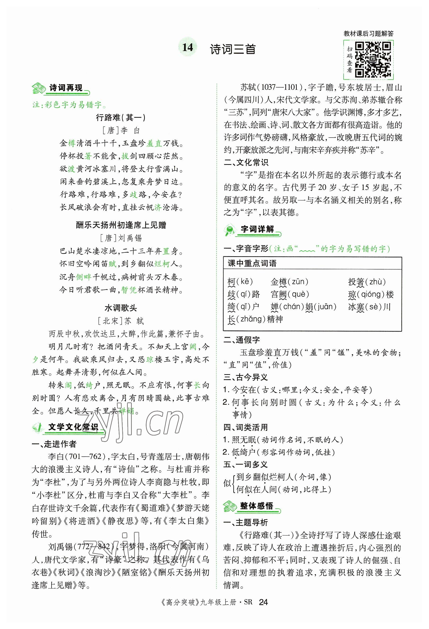 2023年高分突破課時(shí)達(dá)標(biāo)講練測(cè)九年級(jí)語(yǔ)文上冊(cè)人教版四川專版 參考答案第49頁(yè)