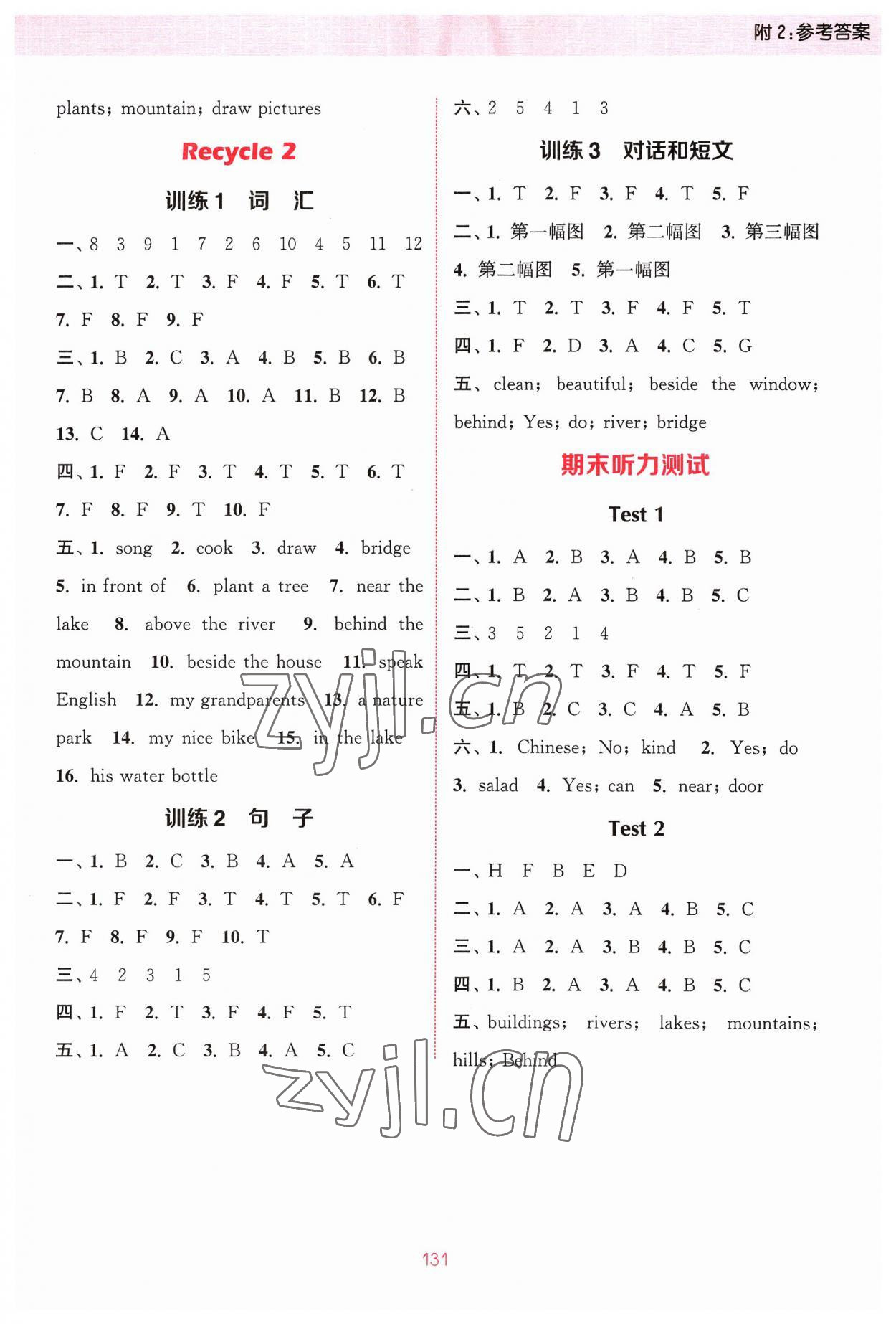 2023年通城學(xué)典小學(xué)英語聽力能手五年級(jí)上冊人教PEP版 參考答案第7頁