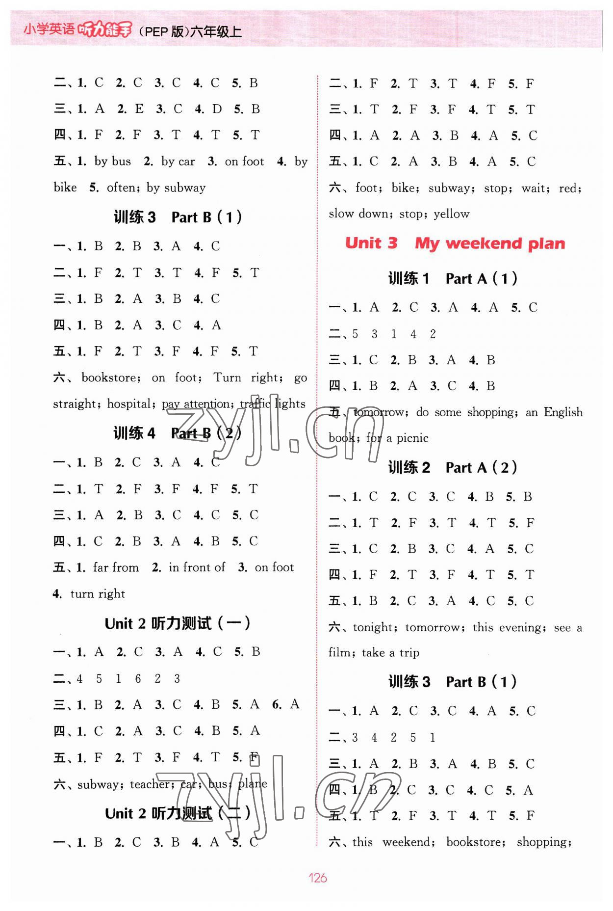 2023年通城學(xué)典小學(xué)英語聽力能手六年級(jí)上冊(cè)人教PEP版 參考答案第2頁