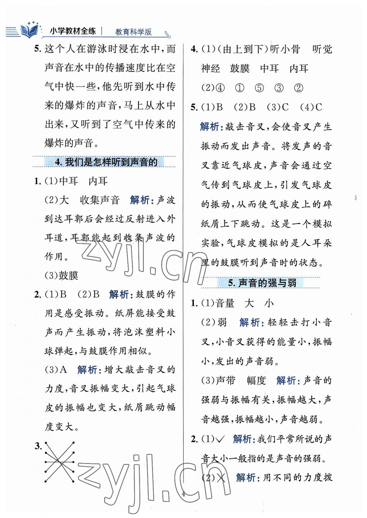 2023年教材全練四年級科學(xué)上冊教科版 參考答案第4頁