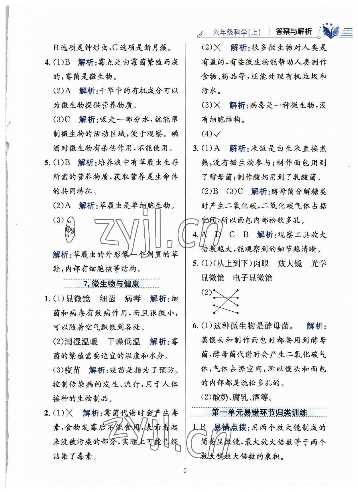 2023年教材全練六年級(jí)科學(xué)上冊(cè)教科版 參考答案第5頁