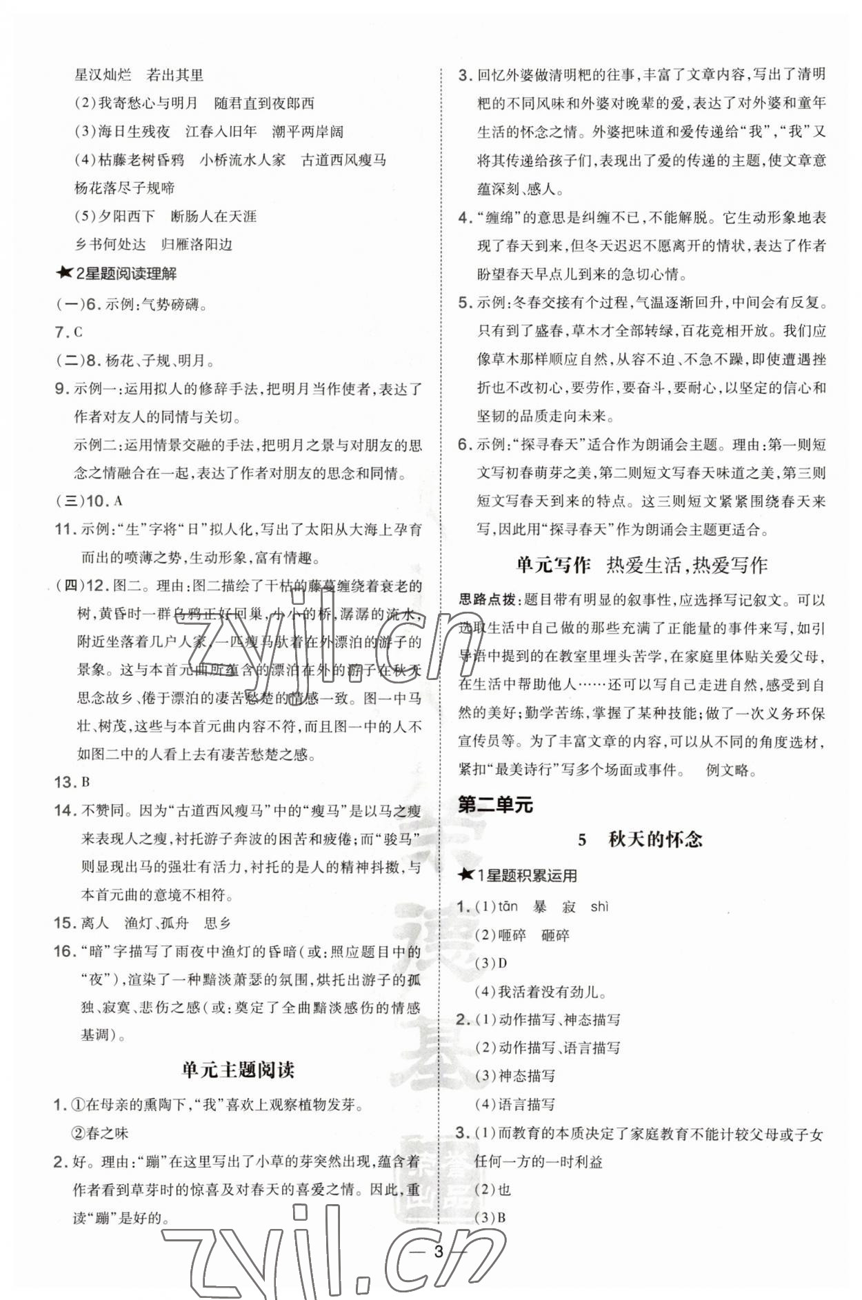 2023年點(diǎn)撥訓(xùn)練七年級語文上冊人教版安徽專版 第3頁