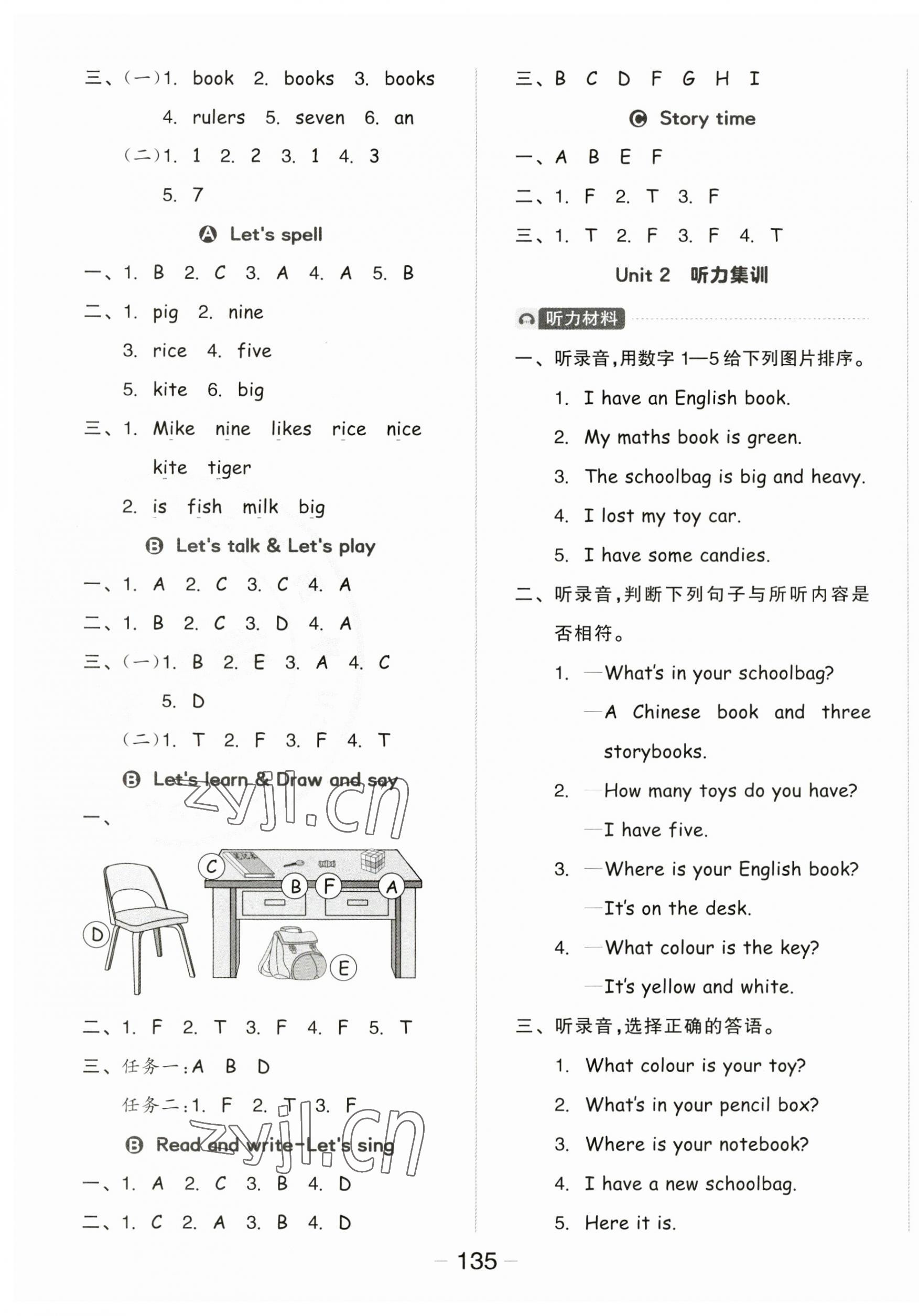 2023年全品學練考四年級英語上冊人教版 參考答案第3頁