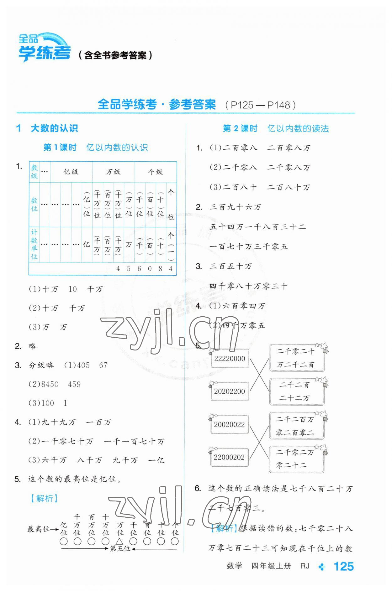 2023年全品學練考四年級數學上冊人教版 第1頁