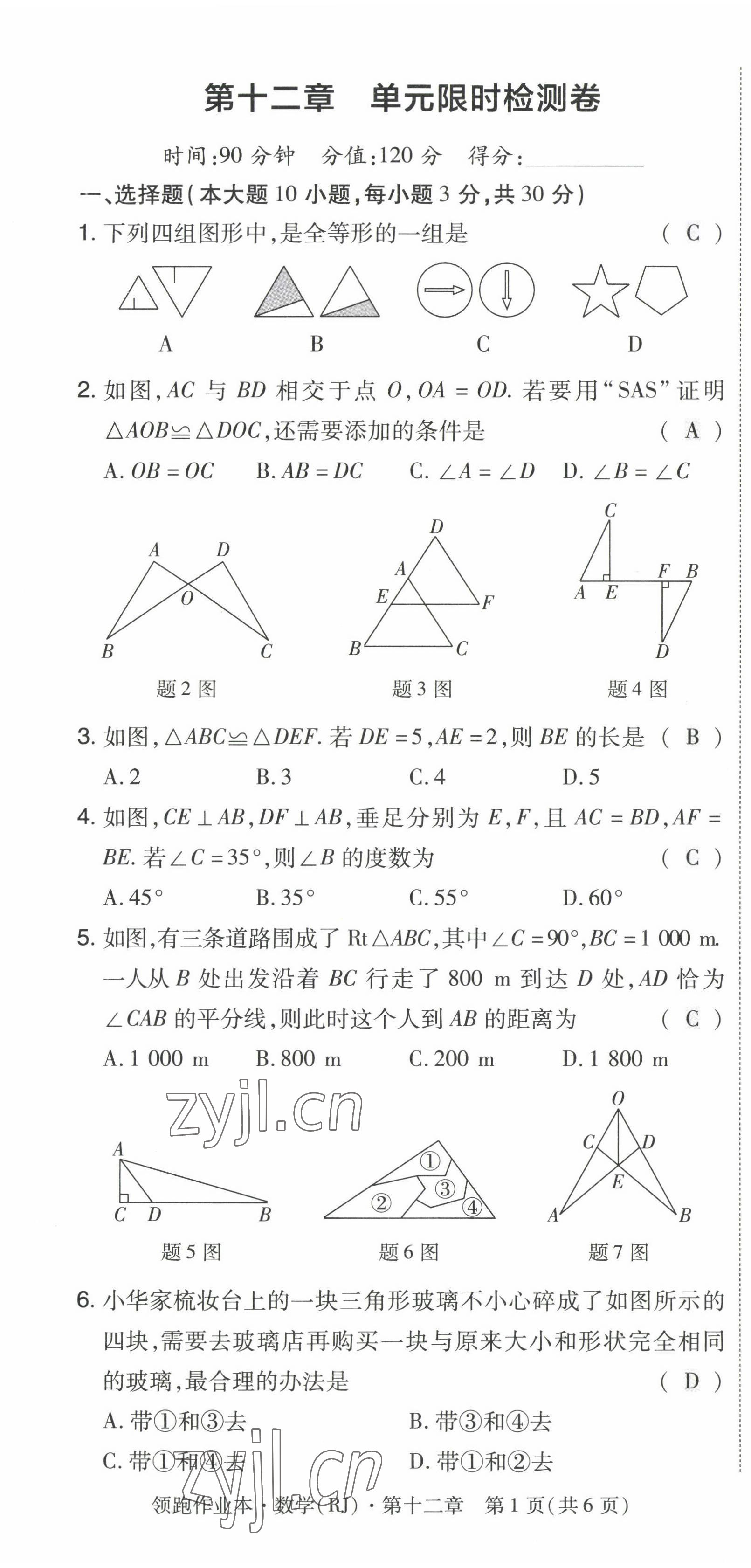 2023年領跑作業(yè)本八年級數(shù)學上冊人教版廣東專版 參考答案第49頁