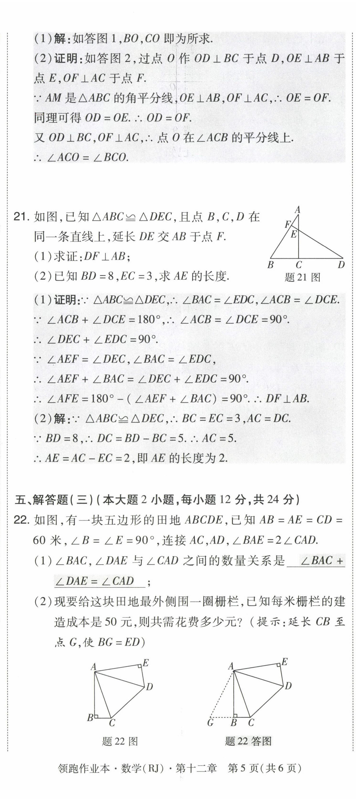 2023年領跑作業(yè)本八年級數學上冊人教版廣東專版 參考答案第81頁