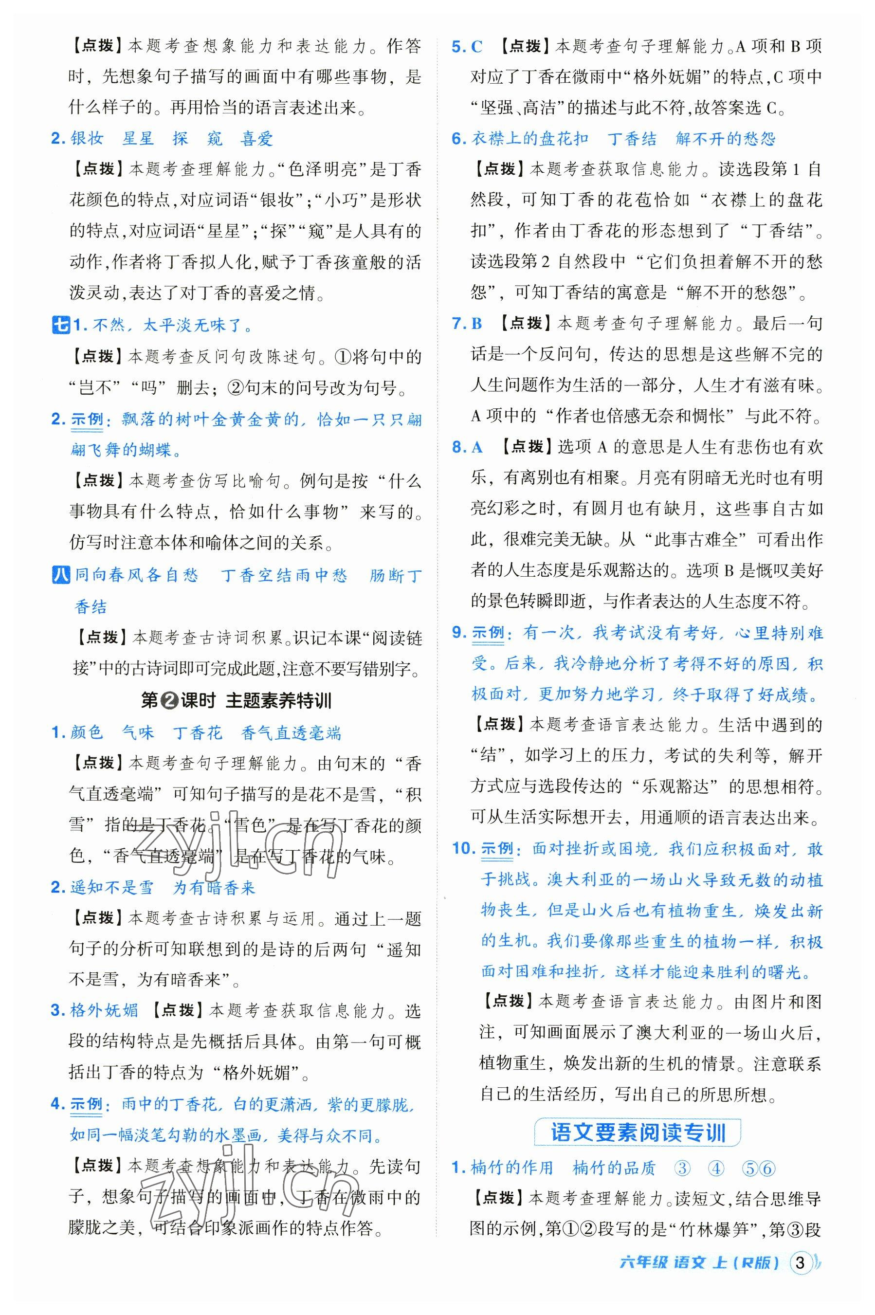 2023年綜合應用創(chuàng)新題典中點六年級語文上冊人教版浙江專版 參考答案第3頁