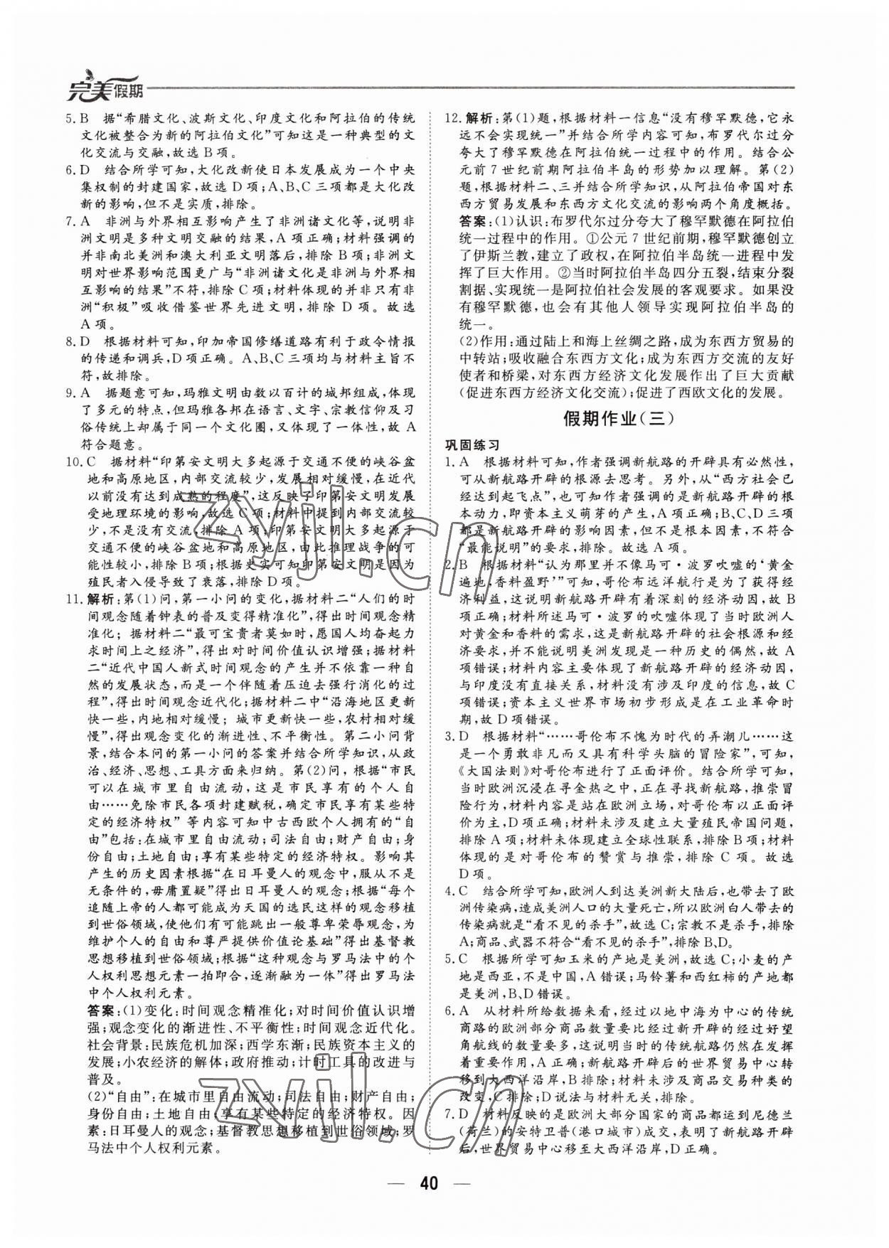 2023年完美假期暑假自主学习训练高一历史 第2页