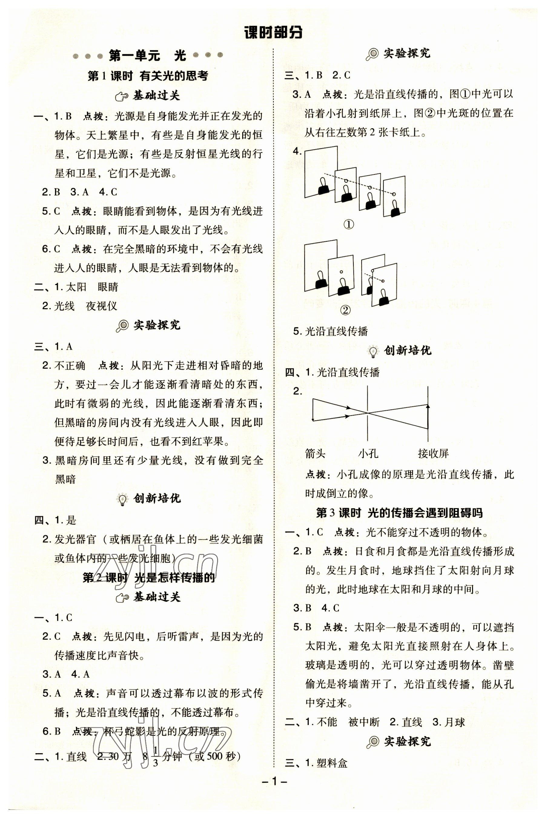 2023年綜合應(yīng)用創(chuàng)新題典中點三年級科學(xué)上冊教科版 參考答案第1頁