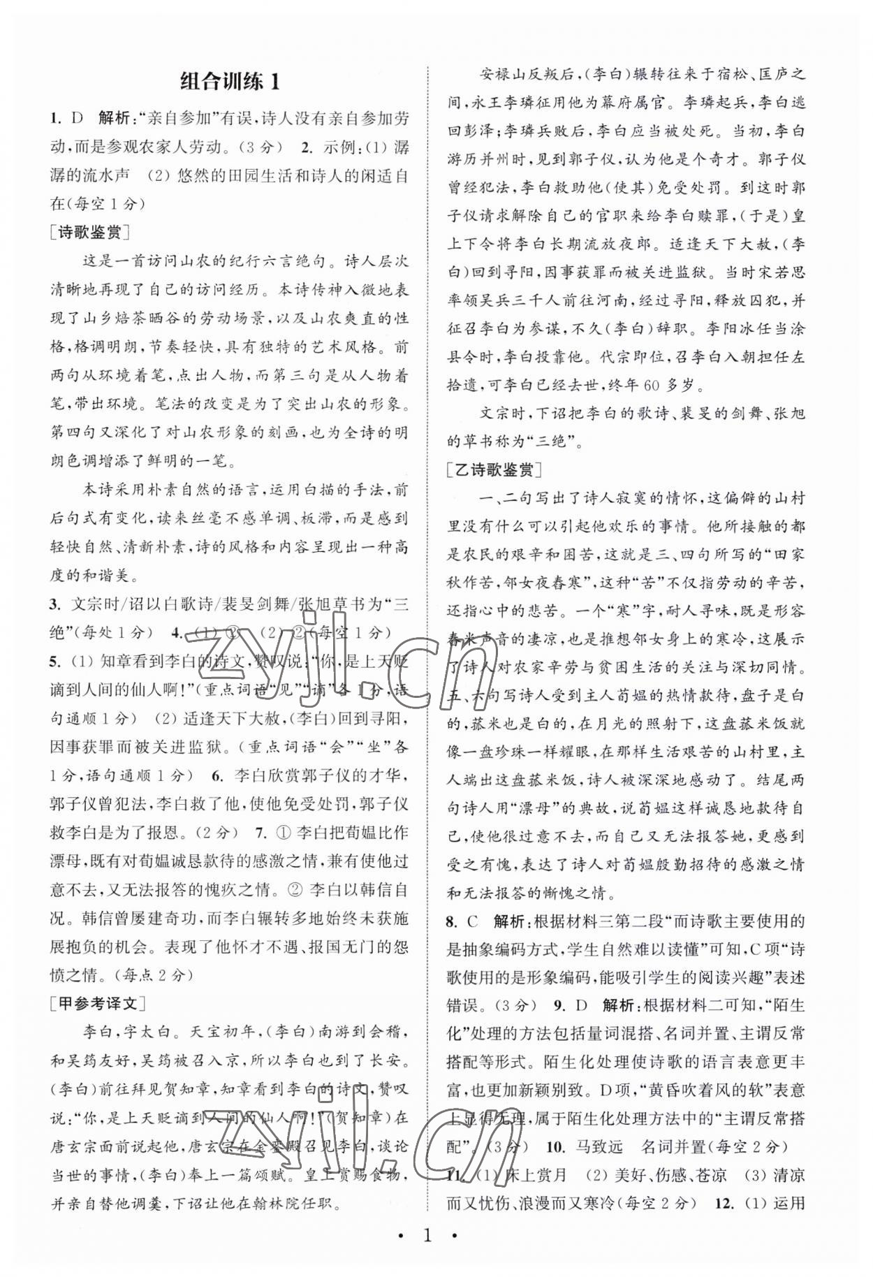 2023年通城学典初中语文阅读训练组合训练九年级南通专版 第1页