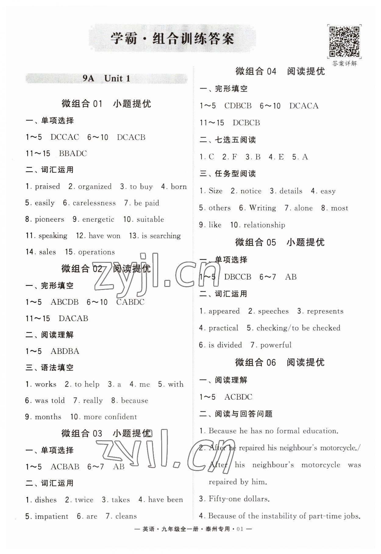 2023年學(xué)霸組合訓(xùn)練九年級(jí)英語(yǔ)全一冊(cè)譯林版泰州專版 第1頁(yè)